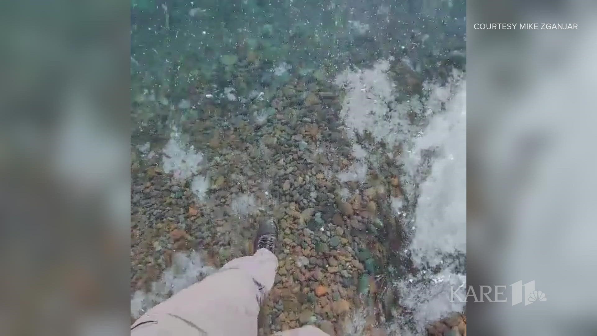 The ice on Lake Superior was crystal clear and strong enough to walk on near Grand Marais recently, the perfect conditions for Mike Zganjar to look for agates.