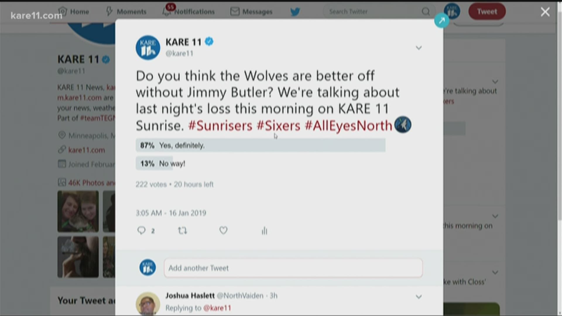 The Wolves lost big to the Sixers Tuesday in their first meeting since Jimmy Butler was traded, and now he might have a new nickname thanks to KARE 11's Kris Laudien. https://kare11.tv/2HgZ8pD