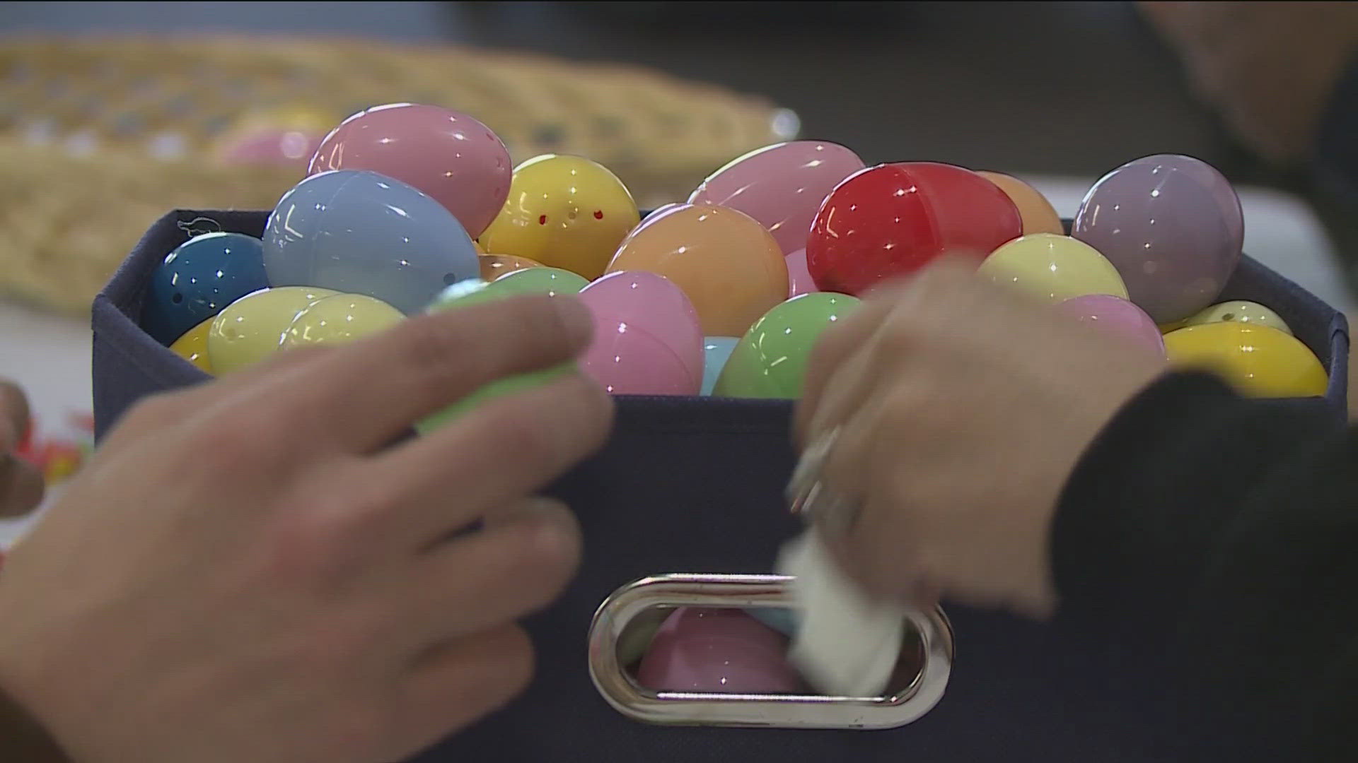 The congregation of Mill City Church is filling 7,000 plastic eggs for its annual easter egg hunt at Logan Park in NE Minneapolis.
