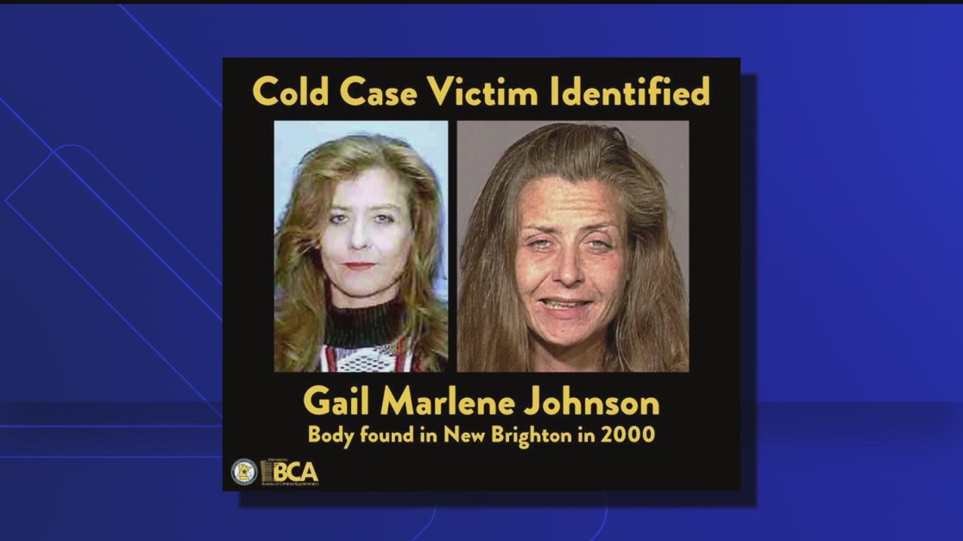 Gail Marlene Johnson was never reported missing, but investigative genetic genealogy connected her DNA to remains found in Long Lake Regional Park in Sep. 2000.