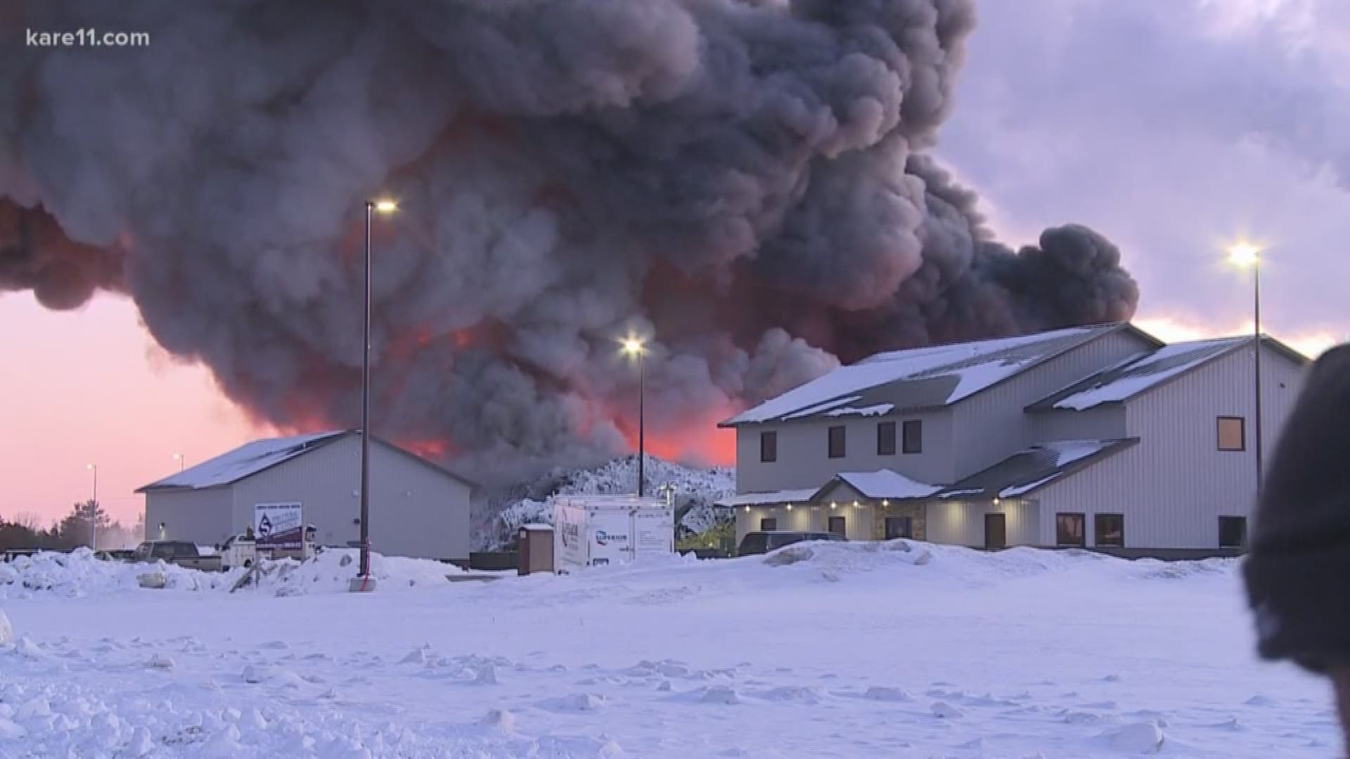 The fire at the Northern Metal plant has been billowing smoke since it began Tuesday morning.