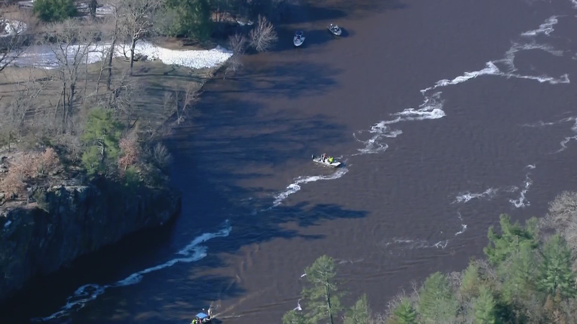 The young man slipped and fell from a ledge into the river at Interstate State Park in Taylors Falls Tuesday evening.