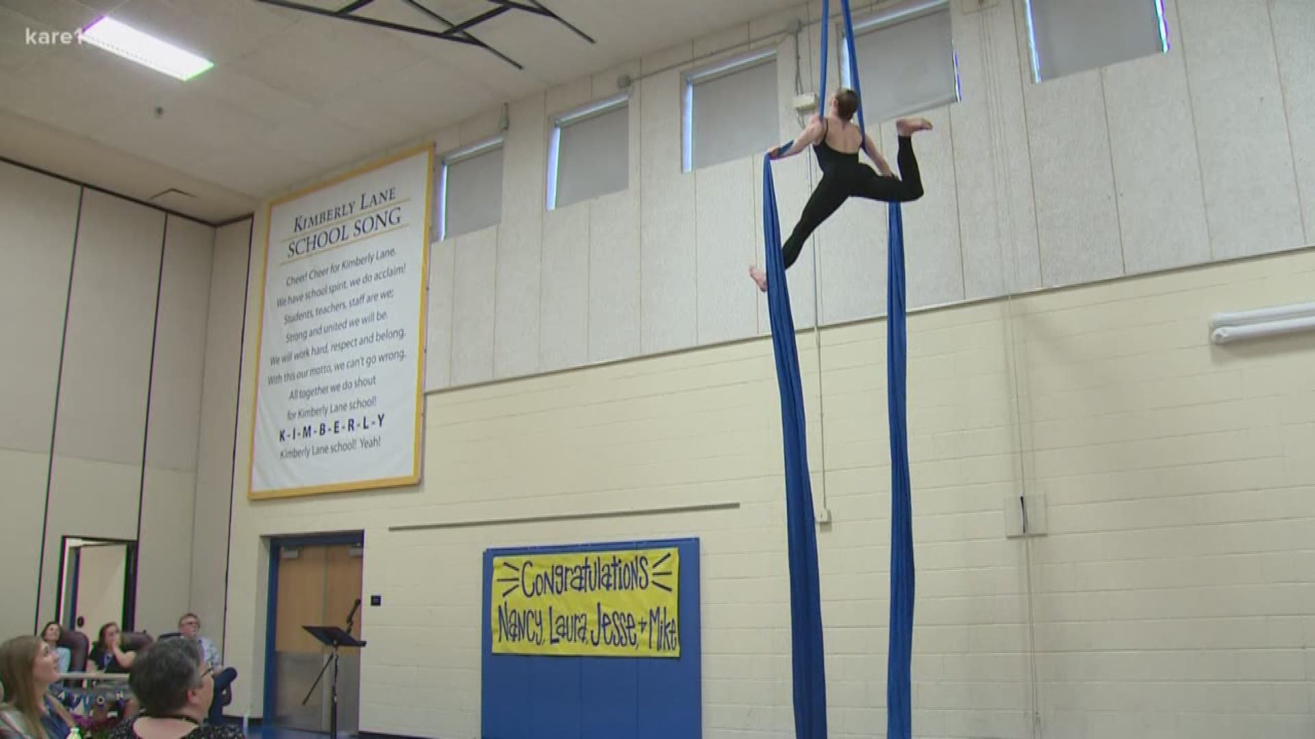 A retiring phys ed teacher in the Wayzata School District got an amazing surprise Wednesday, when a former student and acrobat dropped in to give him a personal thank you.