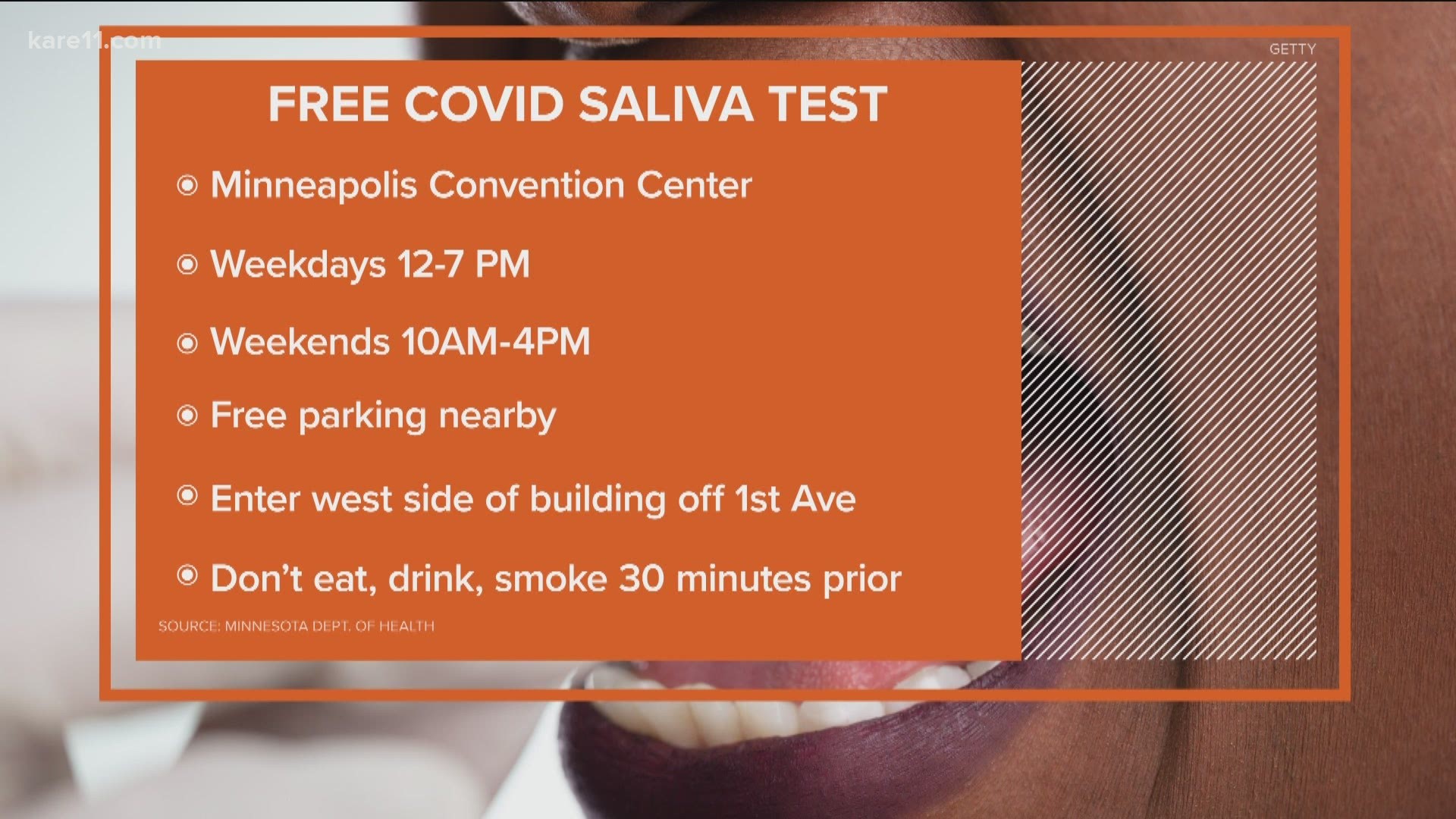 Saliva test will be available at the convention center beginning Monday.