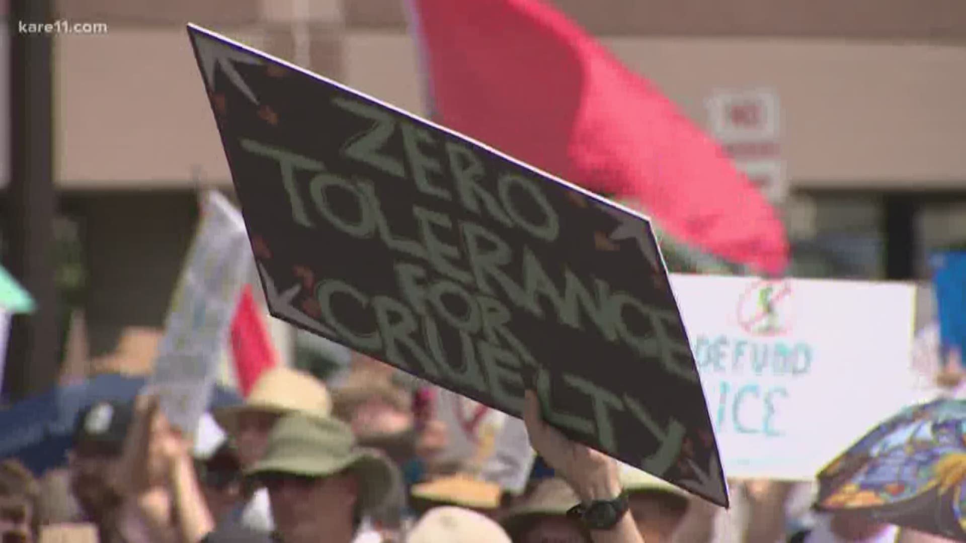 June 30 protesters march in Minneapolis against separating families at the border.