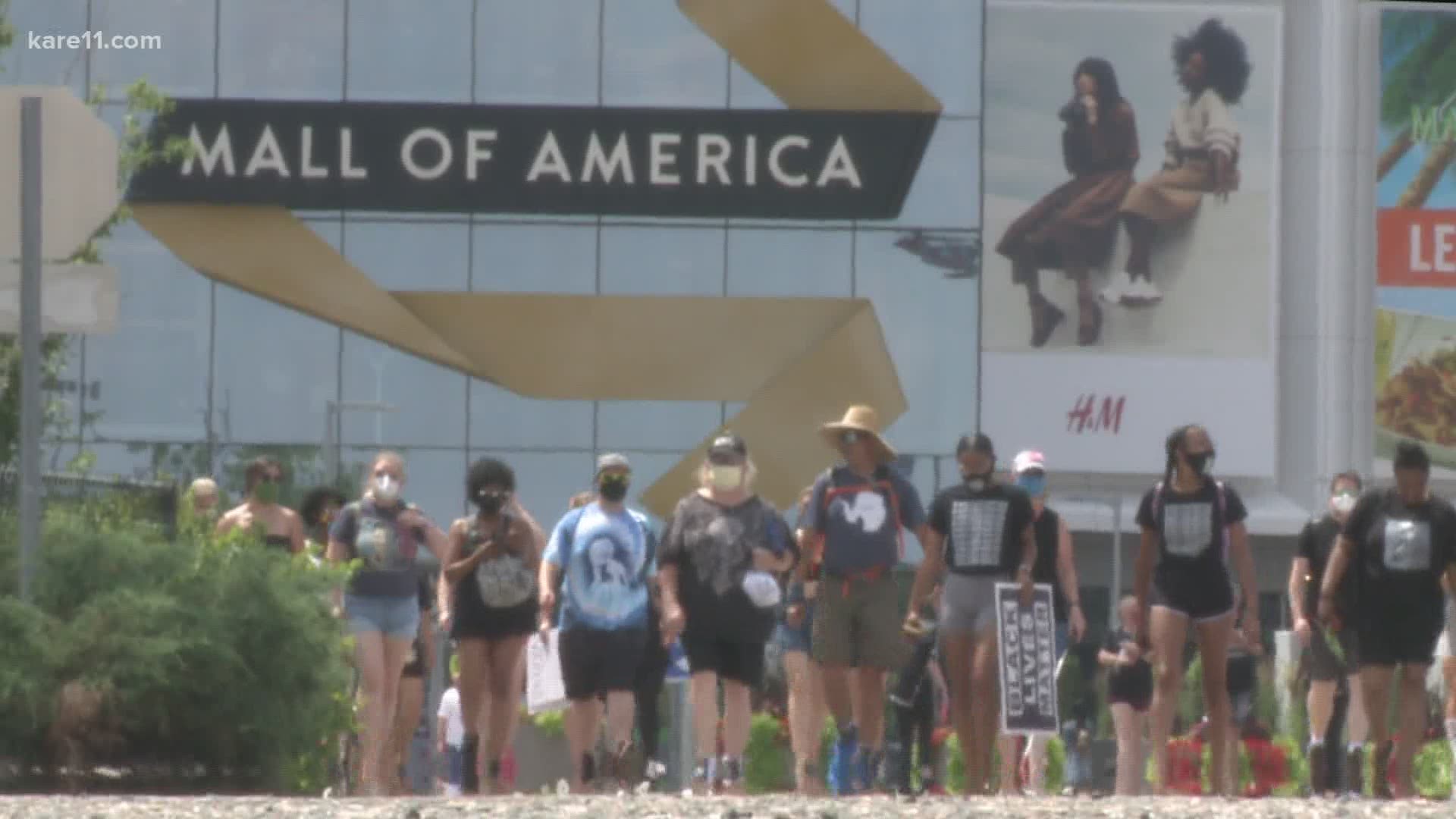 A group of protesters were joined by the Black Panthers organization and marched from Mall of America to George Floyd's memorial site.