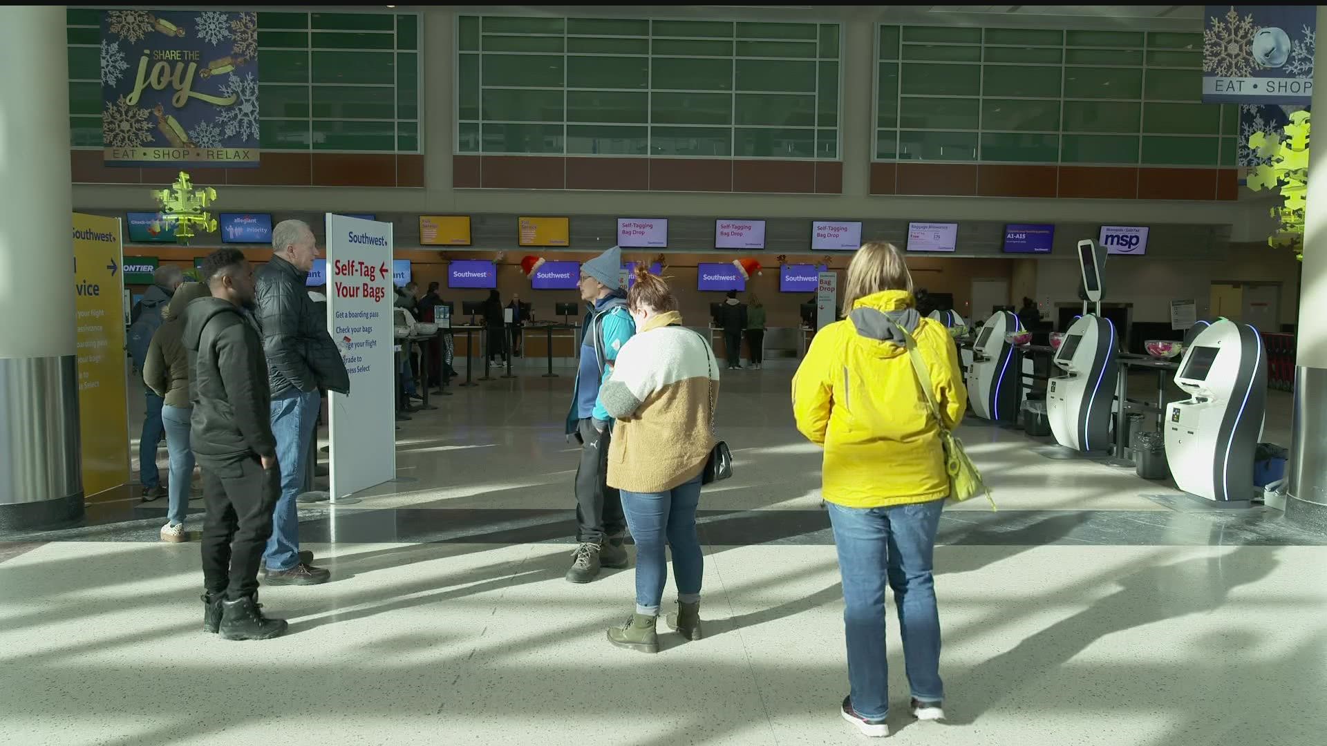 Nearly all Southwest flights in and out of Minneapolis are canceled for Tuesday, Dec. 27.
