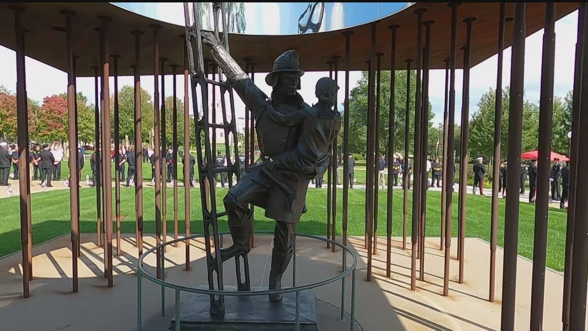 They unveiled two engraved columns honoring Captain Christopher Parsons and Assistant Chief James Scanlon.