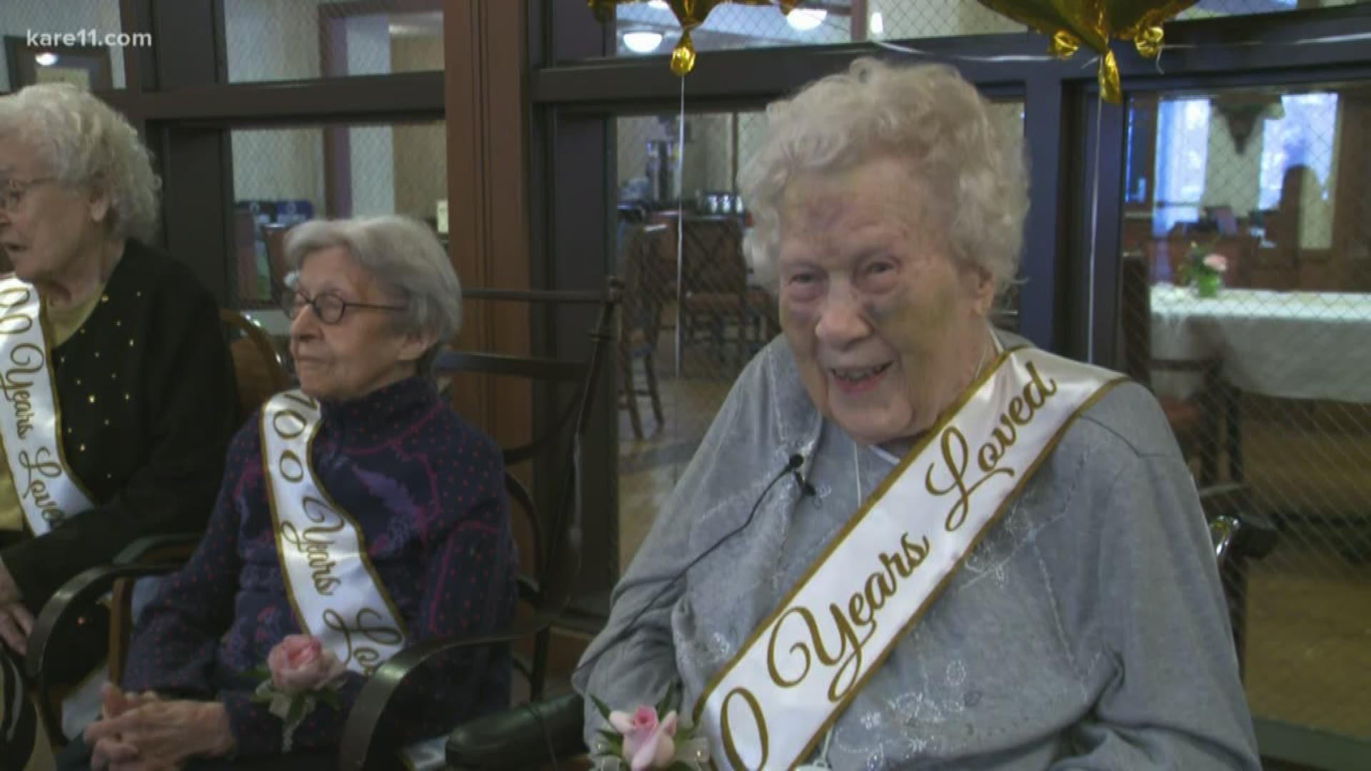 Watch this celebration at an Edina nursing home for a group of women who have marked many milestones.