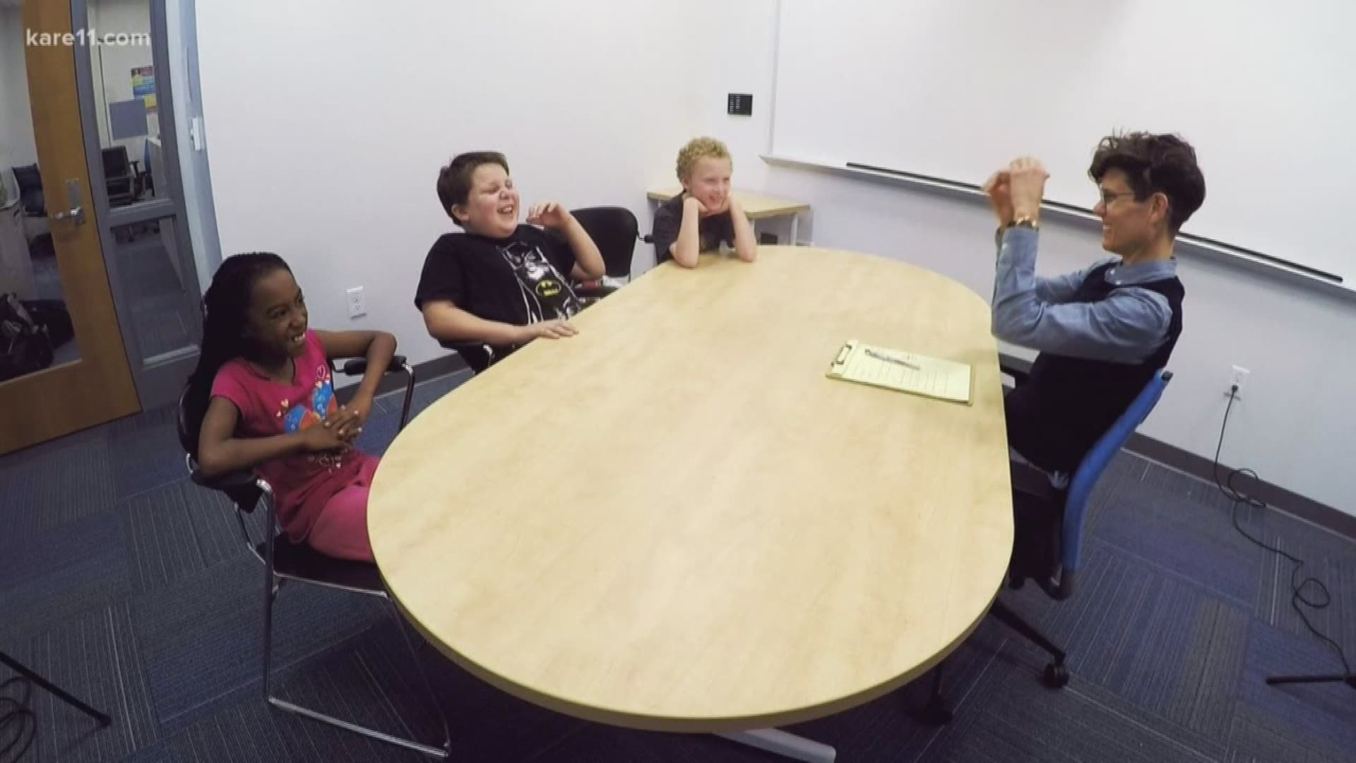 Eight-year-olds from Linwood Monroe in St. Paul sit with Jana Shortal for her last "Kids Say" roundtable for a while. She asks them, "What is love?" https://kare11.tv/2FxQfGm