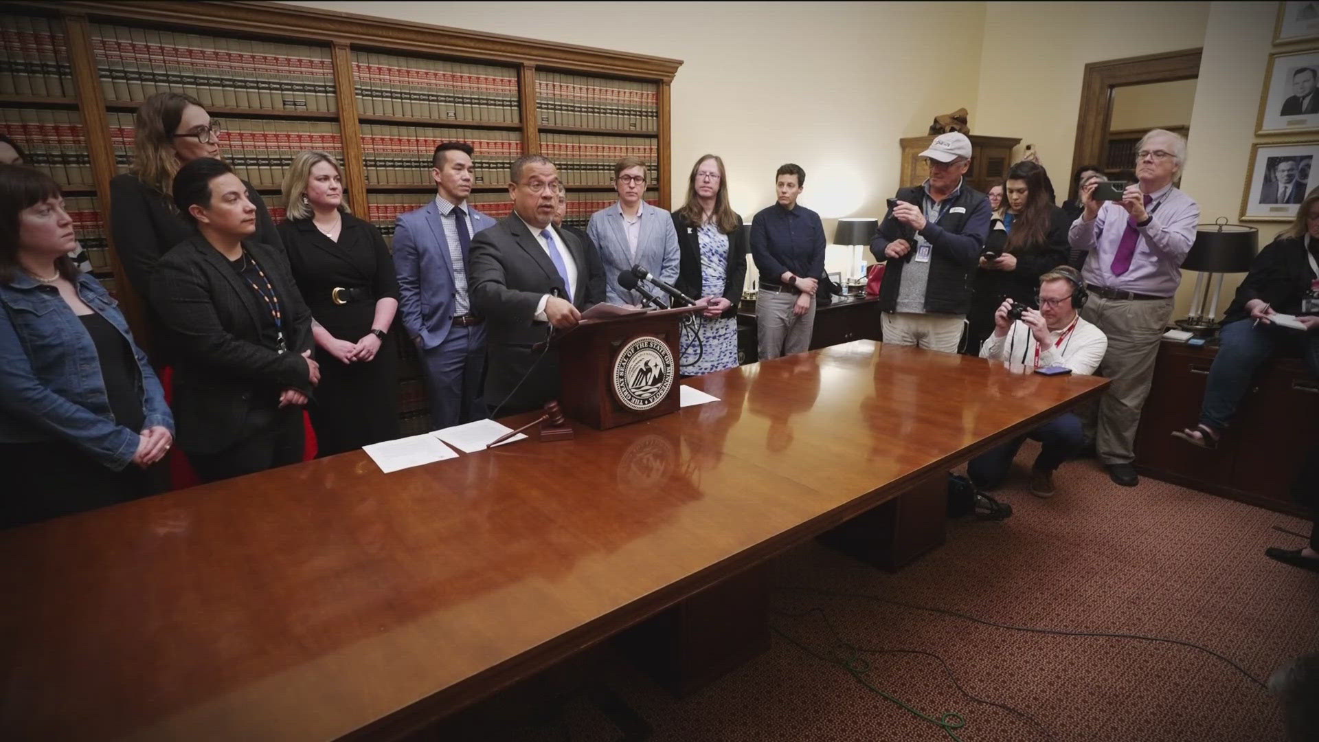 Keith Ellison says the U.S. Department of Justice threatened to withhold funds if Minnesota did not bar transgender women and girls from women's sports teams.