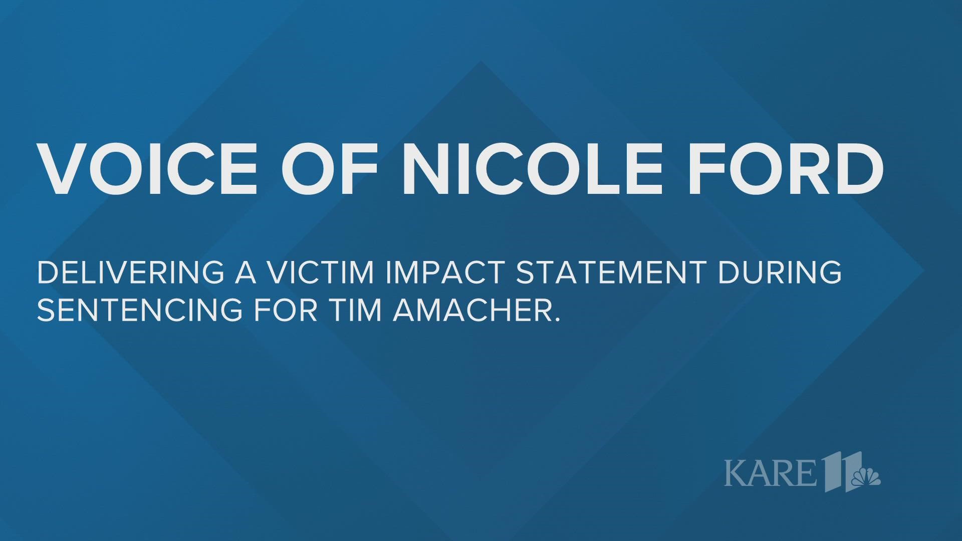 Nicole Ford reads a victim impact statement during sentencing for Tim Amacher, who was found guilty of attempted first-degree murder in November.