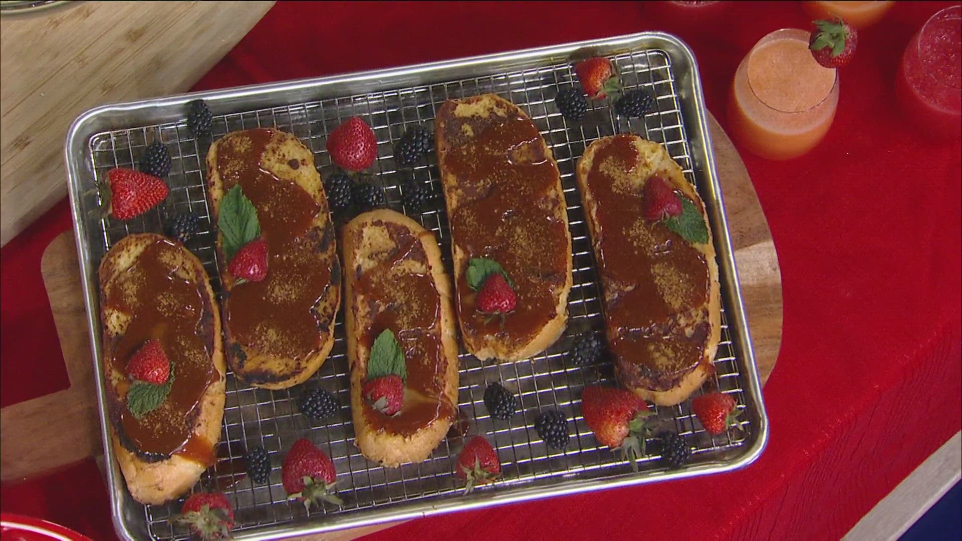 Amalia Moreno-Damgaard demonstrates Tres Leches French Toast with Dulce de Leche and Berries.