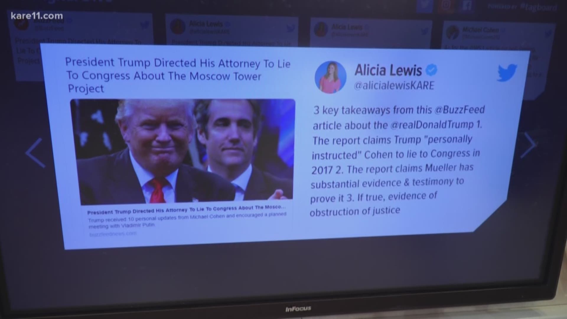 KARE 11's Alicia Lewis has the three key takeaways from the BuzzFeed report that says President Trump told his former attorney, Michael Cohen, to lie to Congress about efforts to build a Trump Tower in Russia. https://kare11.tv/2DfUNPm