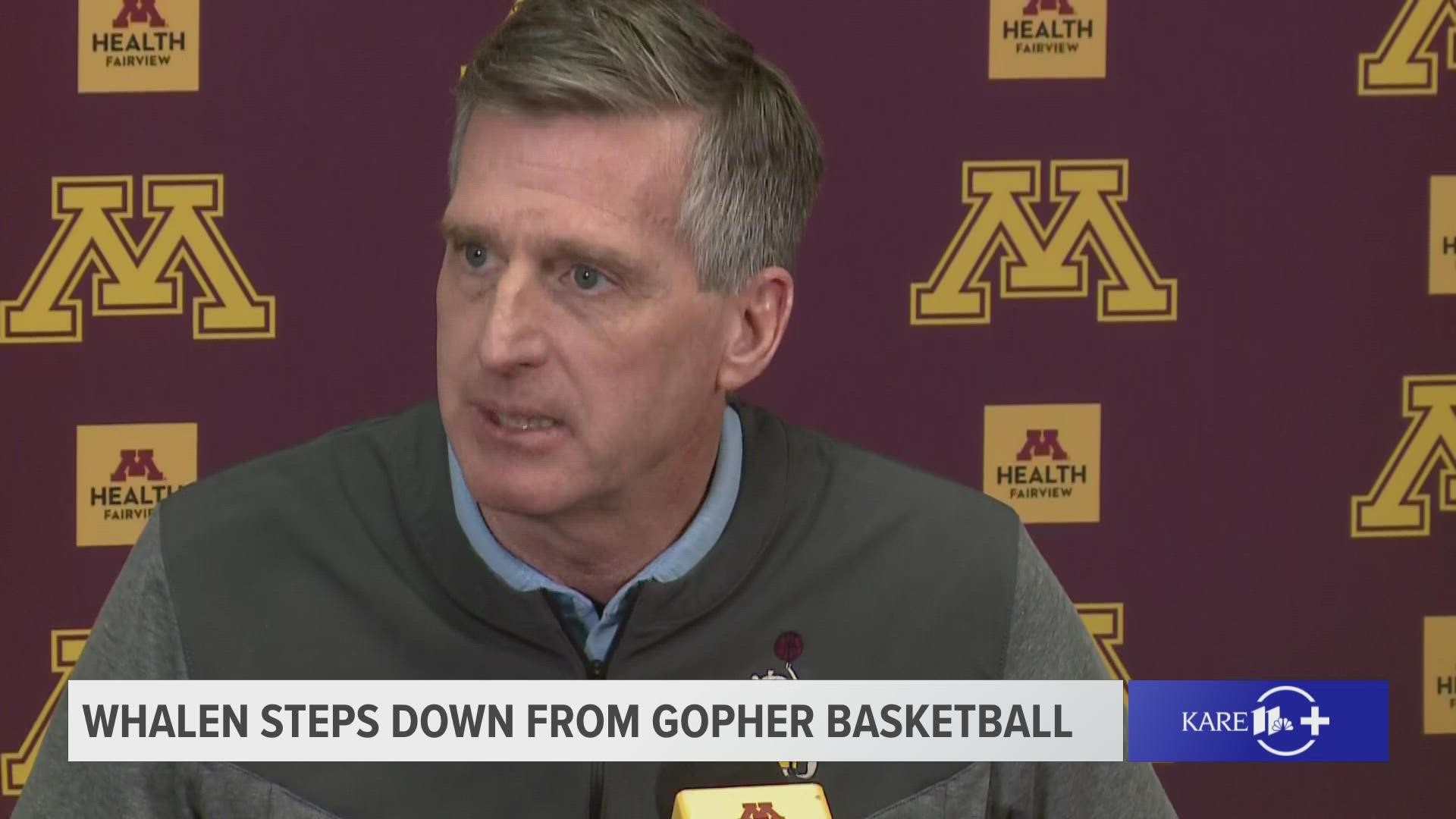University of Minnesota Athletic Director Mark Coyle addressed the news Thursday that Lindsay Whalen has stepped down as the Gopher women's head basketball coach.