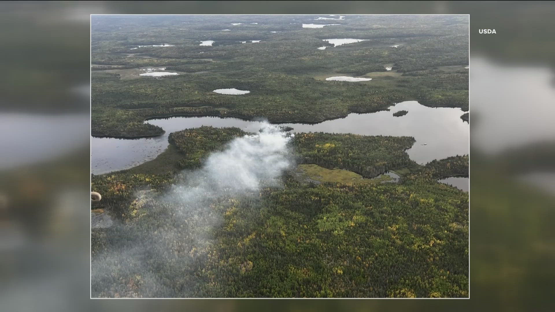 The forest service says The Wood Lake Fire is burning on an island and is about three acres wide.