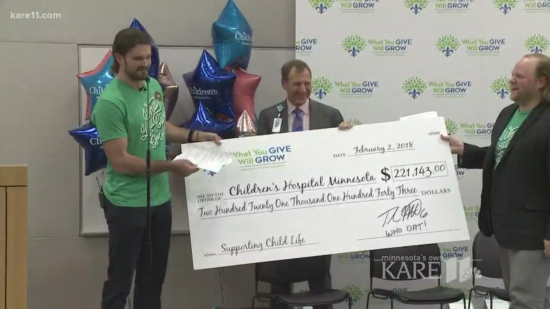 Saints punter delivers donation to Children's Minnesota