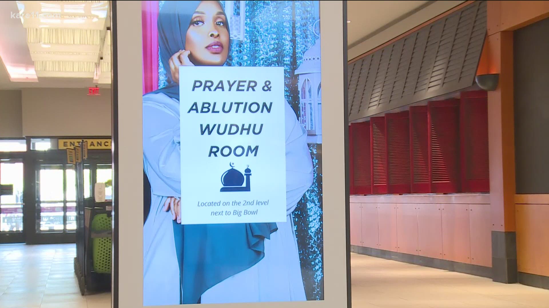 A sign that says "prayer room" sits on a table in front of a space inside Rosedale Center in Roseville.