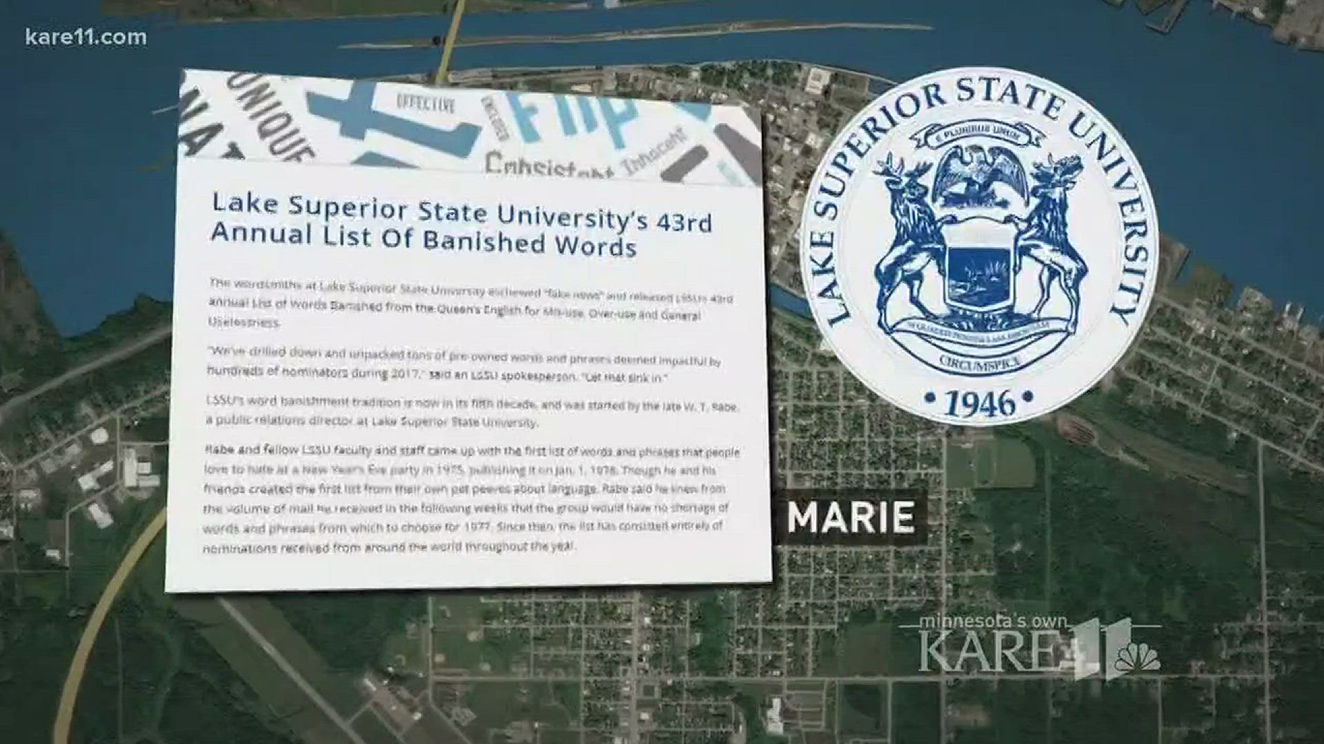 The self-proclaimed "wordsmiths" at Lake Superior State University have released their 43rd annual List of Words Banished from the Queen's English for Mis-use, Over-use and General Uselessness. http://kare11.tv/2lBZitC