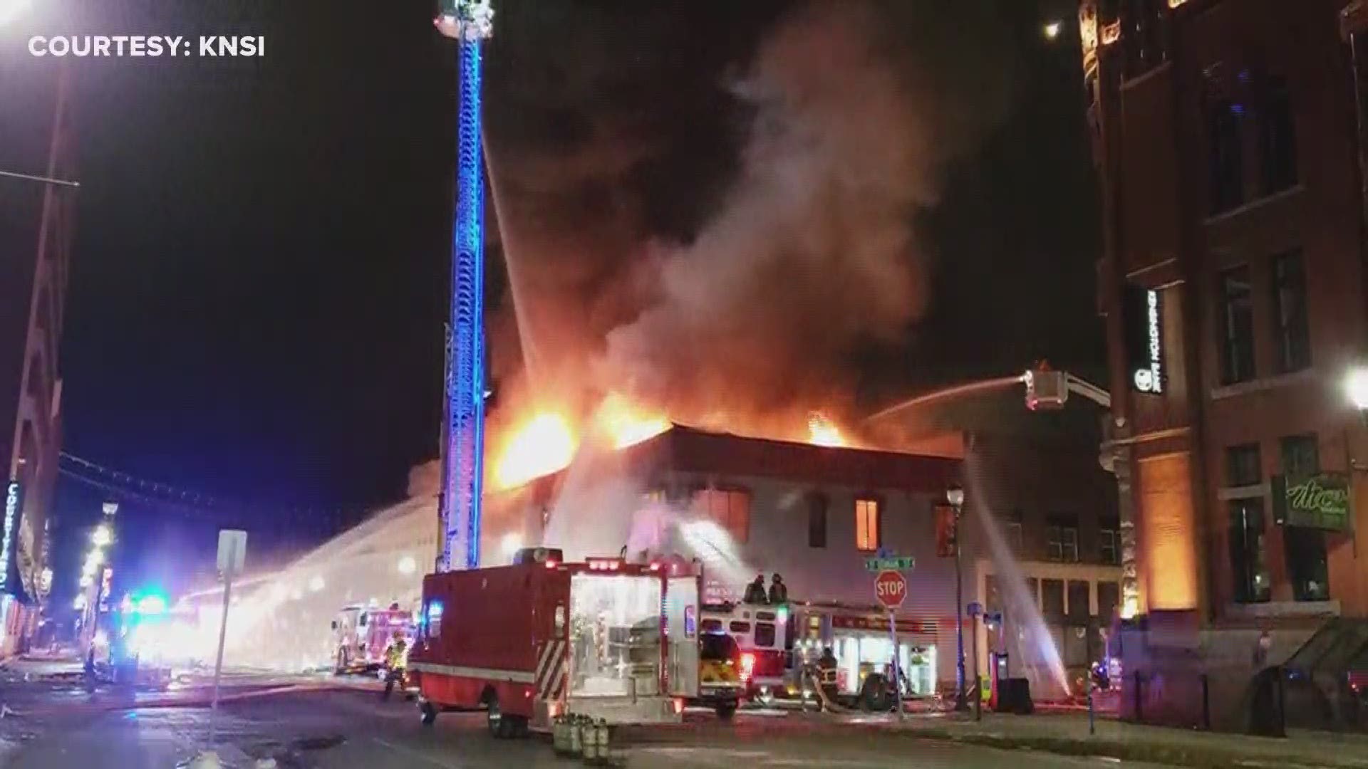 The Press Bar and Parlor, a longtime staple in downtown St. Cloud, was destroyed by a fire early Monday morning. (Video: KNSI)