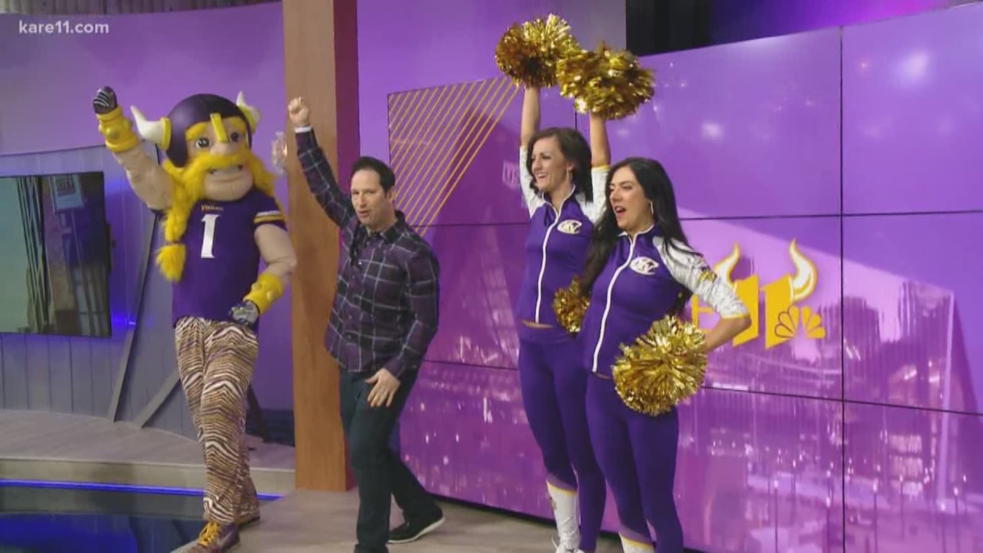 The Vikings cheerleaders may not be able to travel with the team, but they are busy lifting spirits all over town.