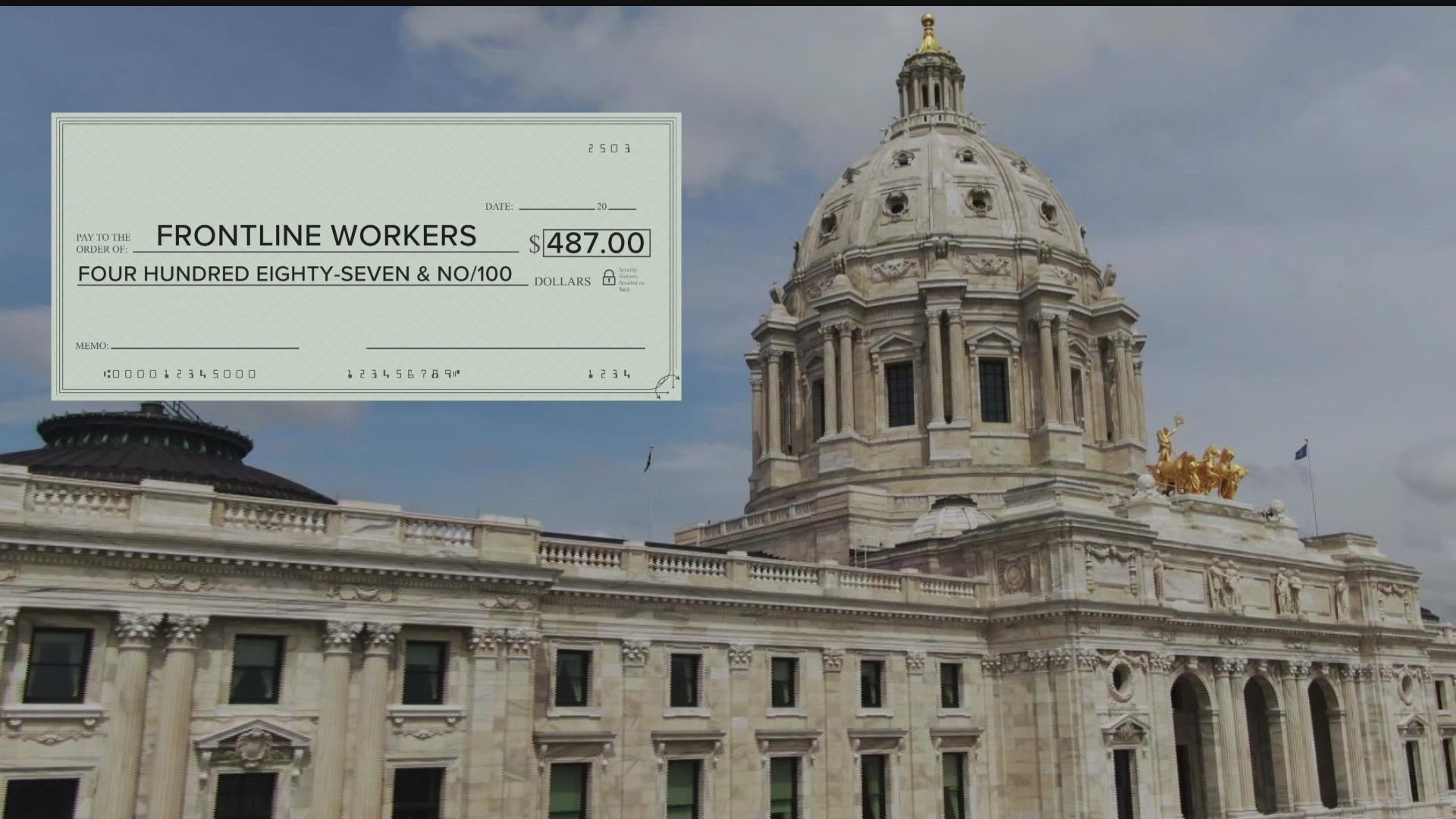 Gov. Tim Walz said Monday that 1,025,655 people were approved to receive the bonus for working on the front lines through COVID, and will split $500 million.