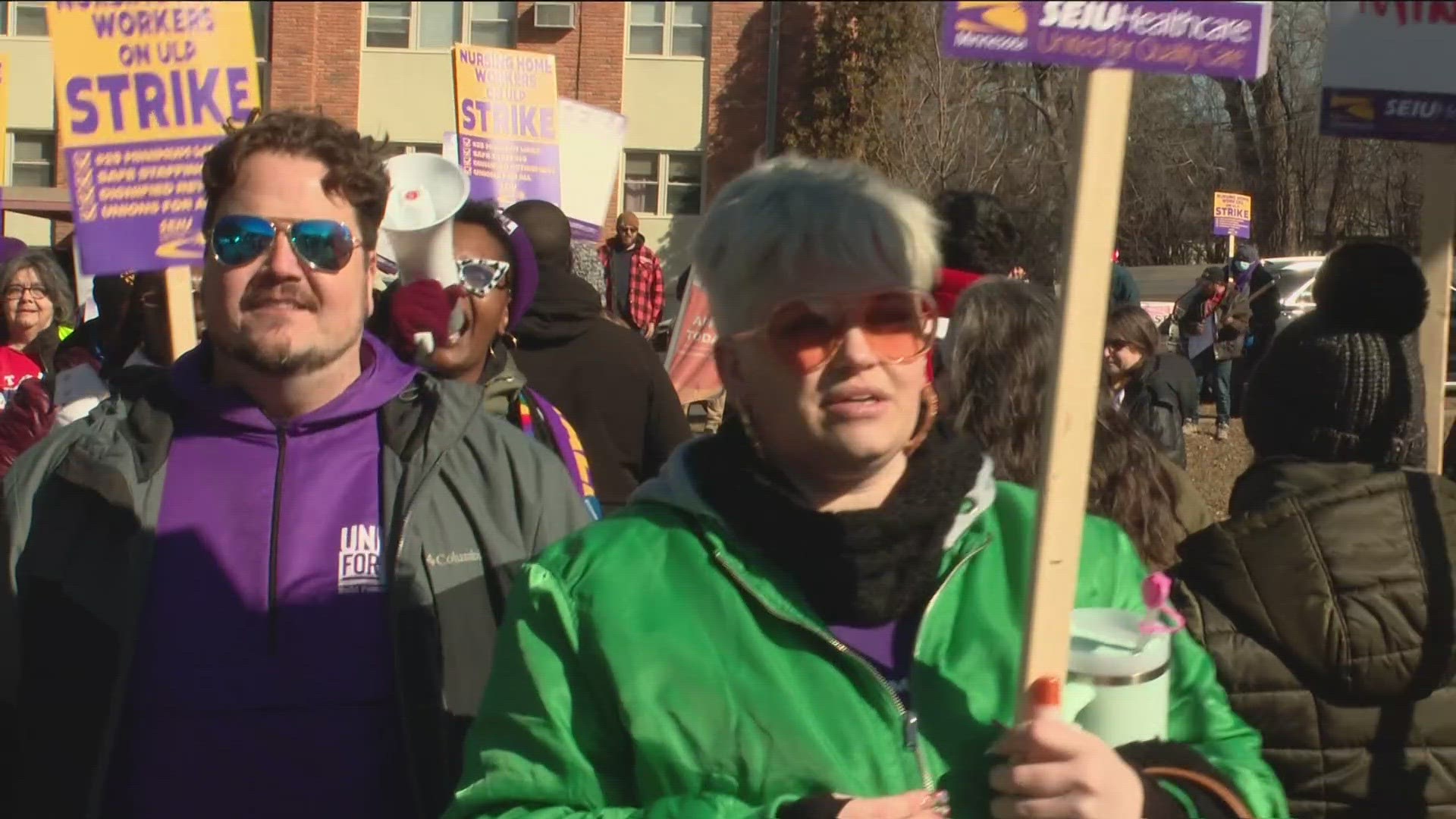 Nursing home workers are calling for better pay and staffing, along with more affordable health insurance and retirement security.