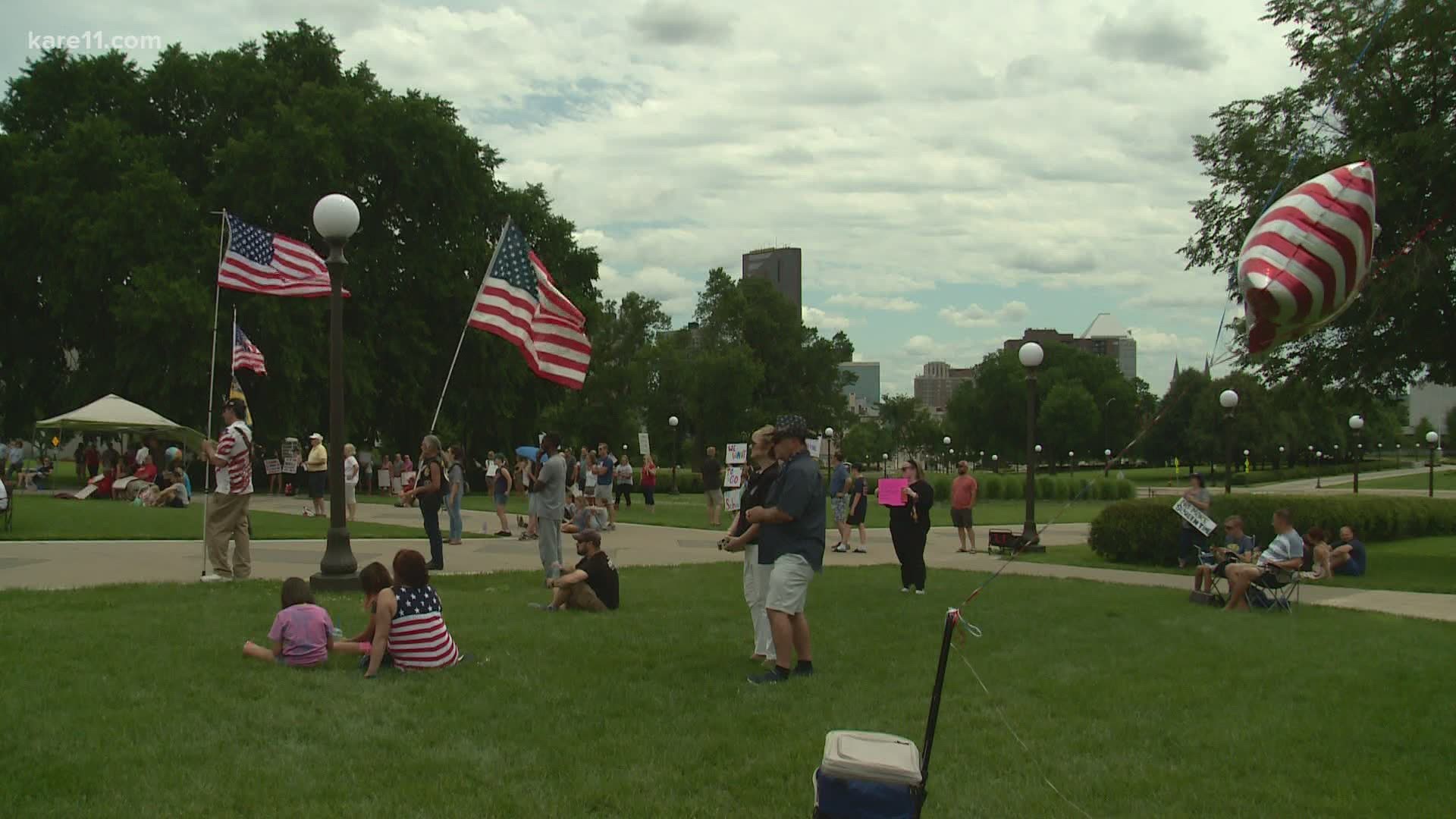 The group "Reopen Minnesota Schools" held a rally at the State Capitol Saturday afternoon.