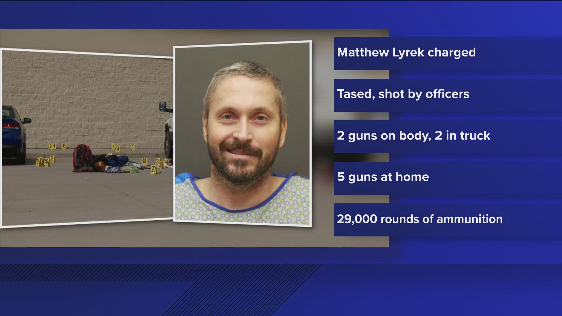 Matthew Lyrek faces 11 felony counts ranging from use of deadly force against a police officer to possession of a firearm by a person under an order for protection.