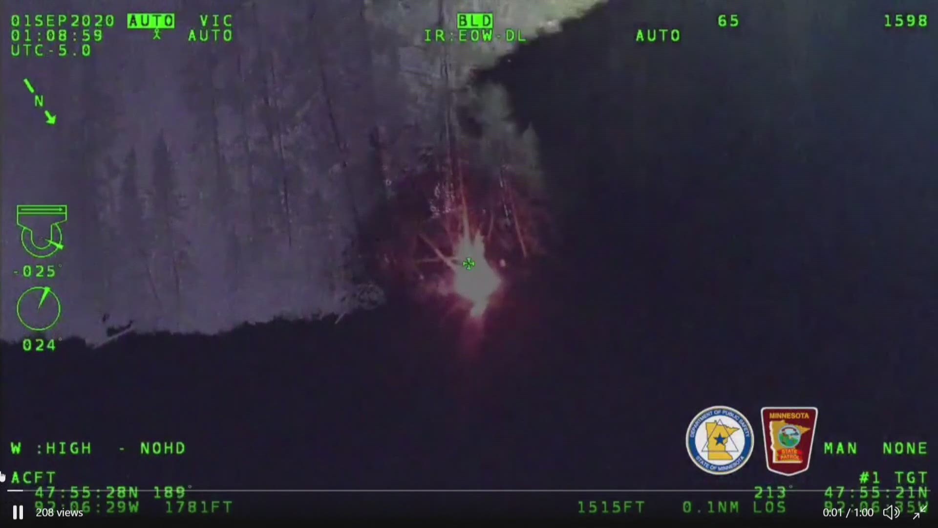 According to officials, pilots were able to locate a campfire using night vision technology and then relayed GPS coordinates to the ground team.