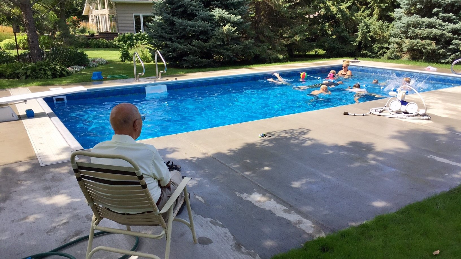 Lonely after the death of his wife, Keith Davison has filled his yard with children after installing a pool for the neighborhood in 2017.