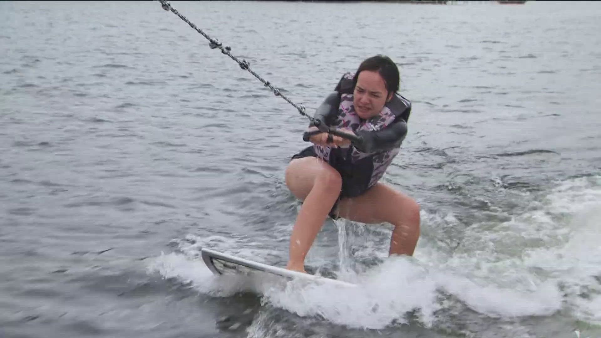 Samie, Chris and Bel all took a turn wake-surfing! Who do you think did the best?