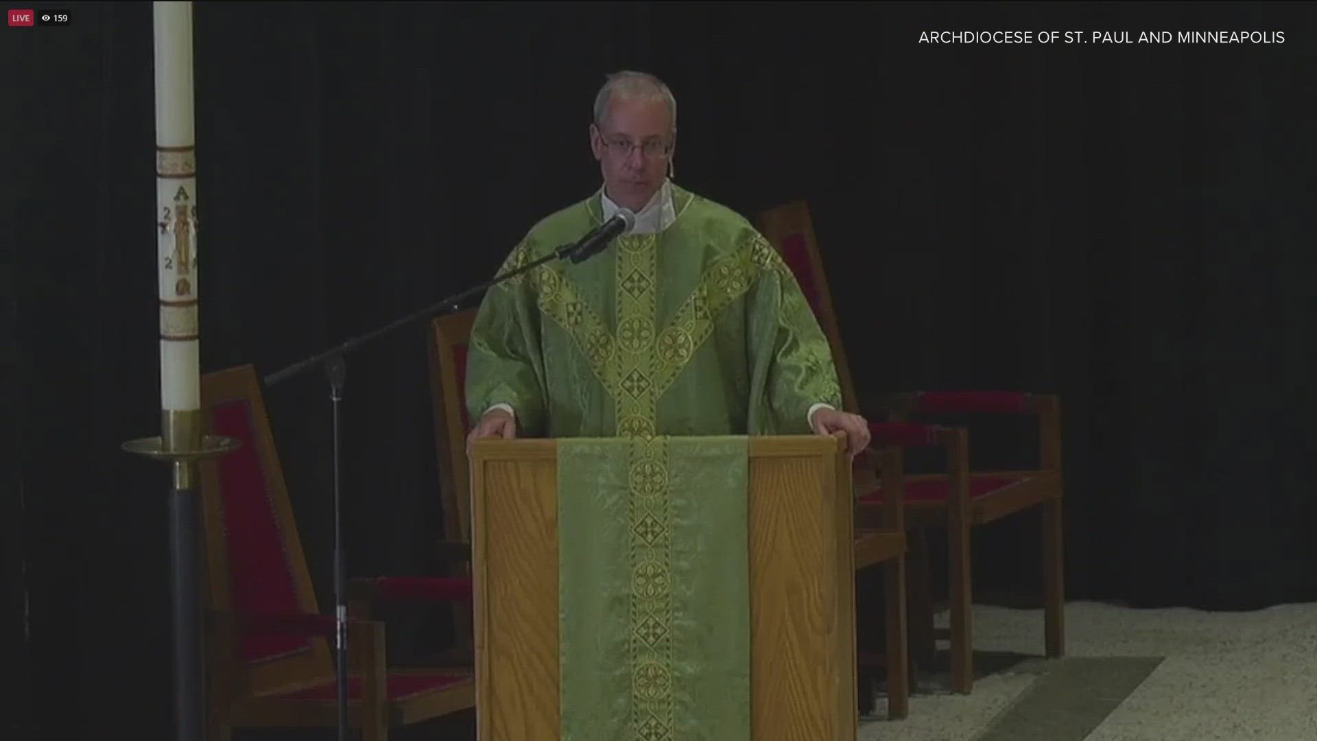 Mass took place in the school's auditorium, as the church remains closed.