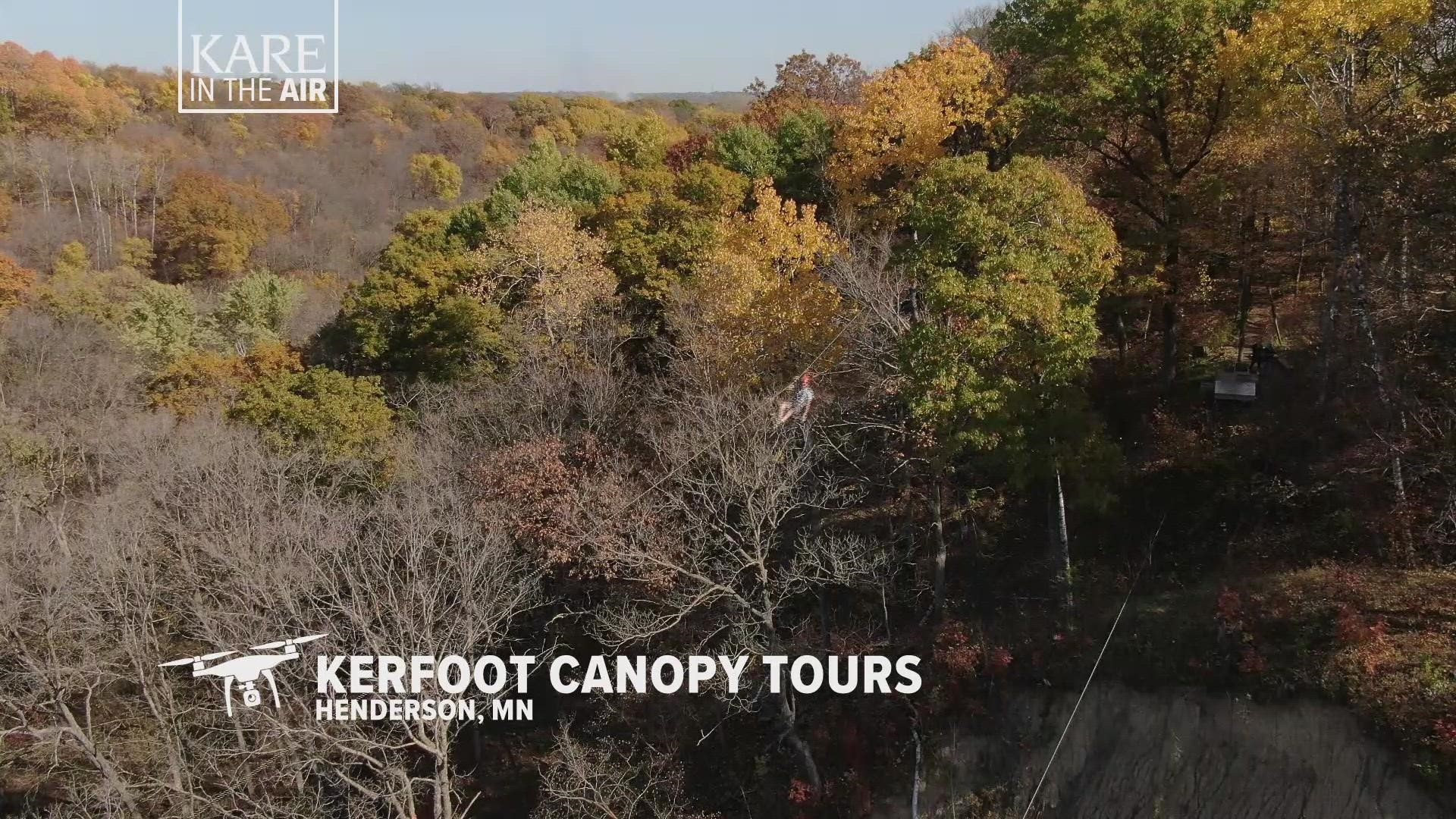 Talk about a way to take in the colors! Our drone flew over Kerfoot Canopy Tours ziplines, capturing adventurous souls as they took in Minnesota's fall beauty.