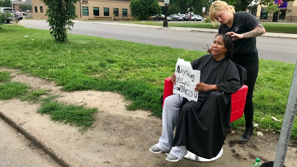 Hair Stylist Carries Her Red Salon Chair To The Homeless