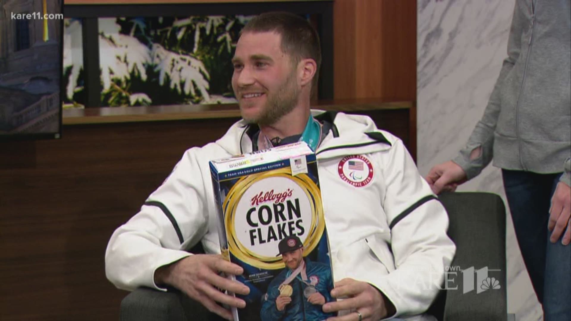 Kellogg's exclusively revealed the limited-edition Corn Flakes box featuring Minnesotan Mike Schultz, Paralympian and gold medalist on KARE 11.