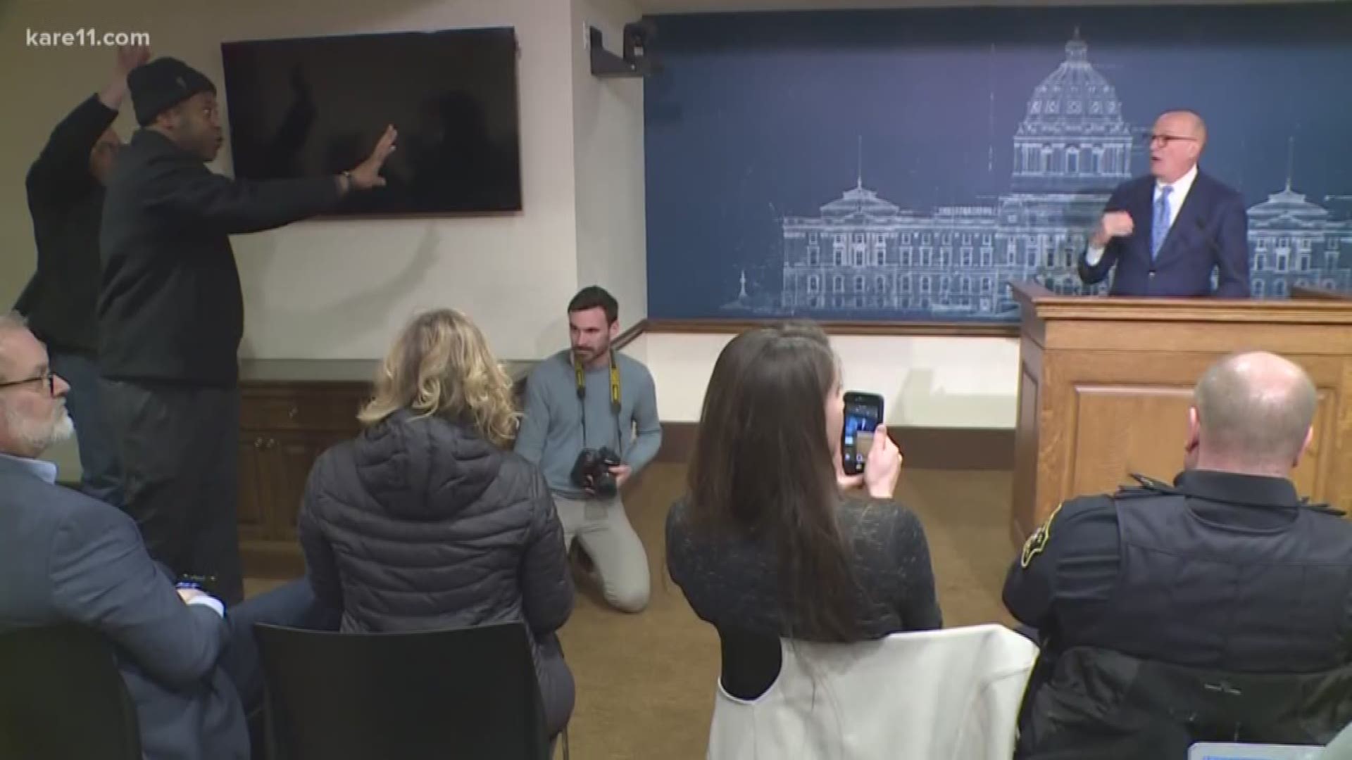 A news conference called by opponents of legalization Wednesday was marked by heckling from marijuana supporters before ending in a shouting match. https://kare11.tv/2RQusQ1