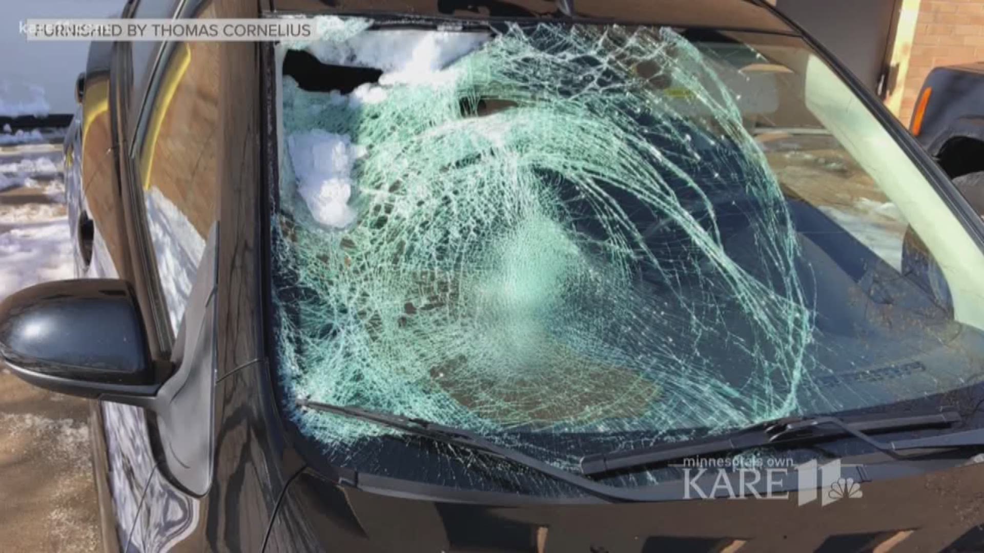 A Twin Cities motorist is lucky he wasn't seriously injured after a huge chunk of ice flew off a semi and into his windshield in Shoreview Tuesday.