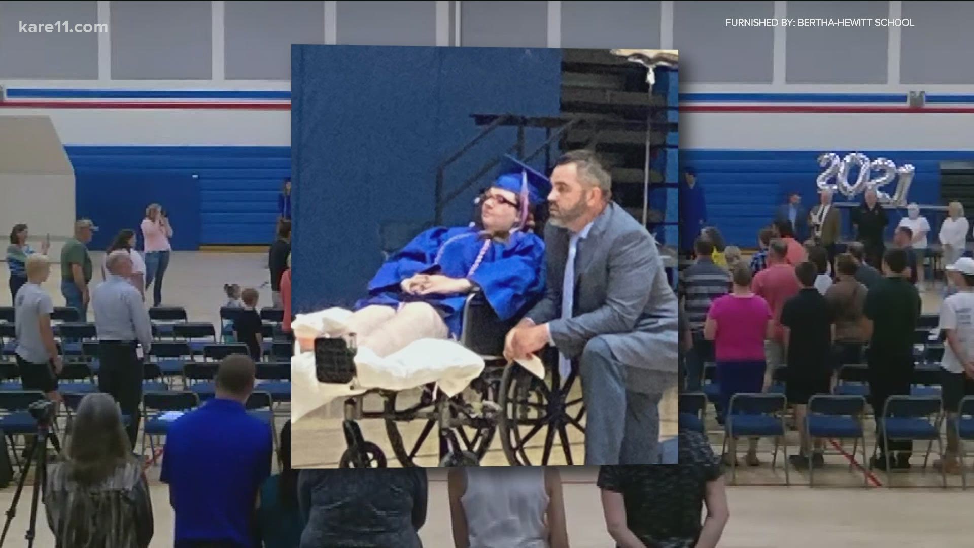 When a high school senior at Bertha-Hewitt broke both her legs at her graduation ceremony, her school made sure she could still cross the stage