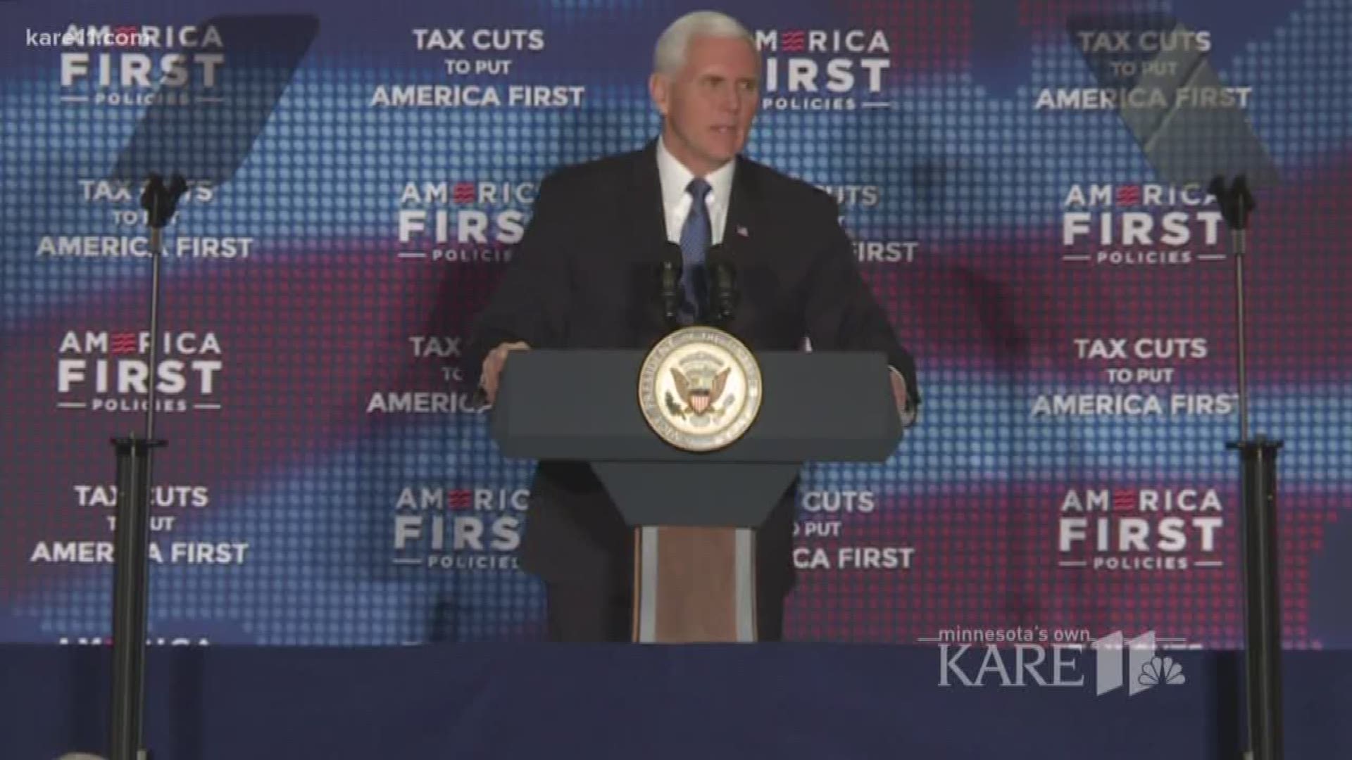 Vice President Mike Pence is in the Twin Cities, touting President Trump's accomplishments. Pence headlined a tax forum at the Minneapolis Convention Center, sponsored by the conservative group America First Policies. https://kare11.tv/2E2ztu4