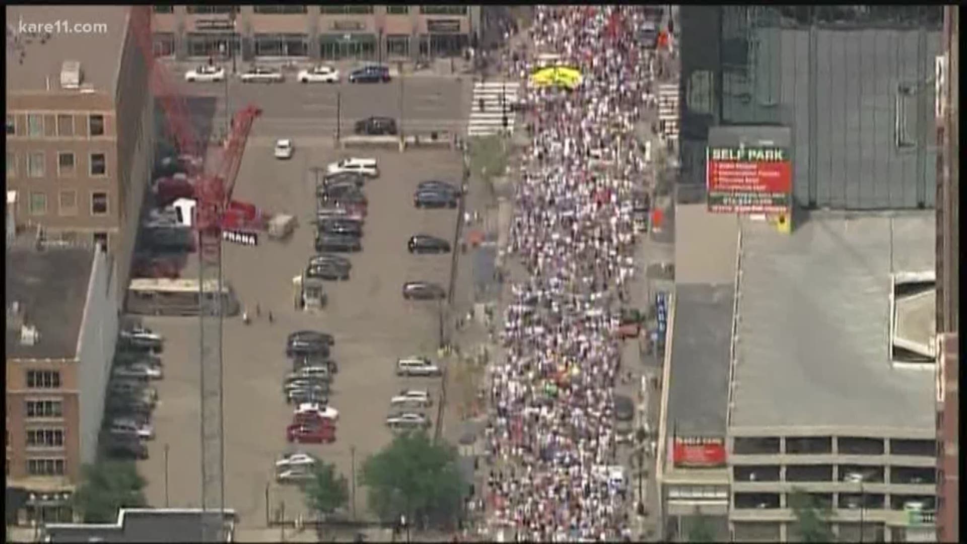 Thousands of protesters gathered outside the Minneapolis Convention Center on Saturday, joining groups across the country to rally for families separated at the border. https://kare11.tv/2KkUkAS