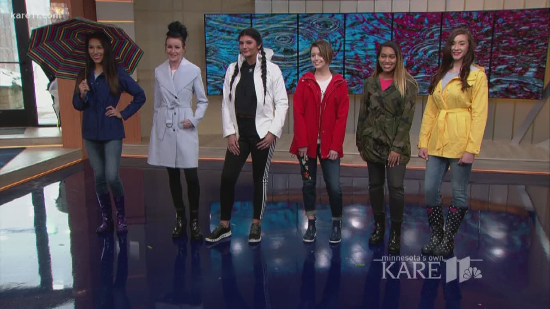 Sara Rogers stops in to share a variety of stylish rain jackets and rain boots that you can pick up at the Mall of America in time for when the rain showers come!