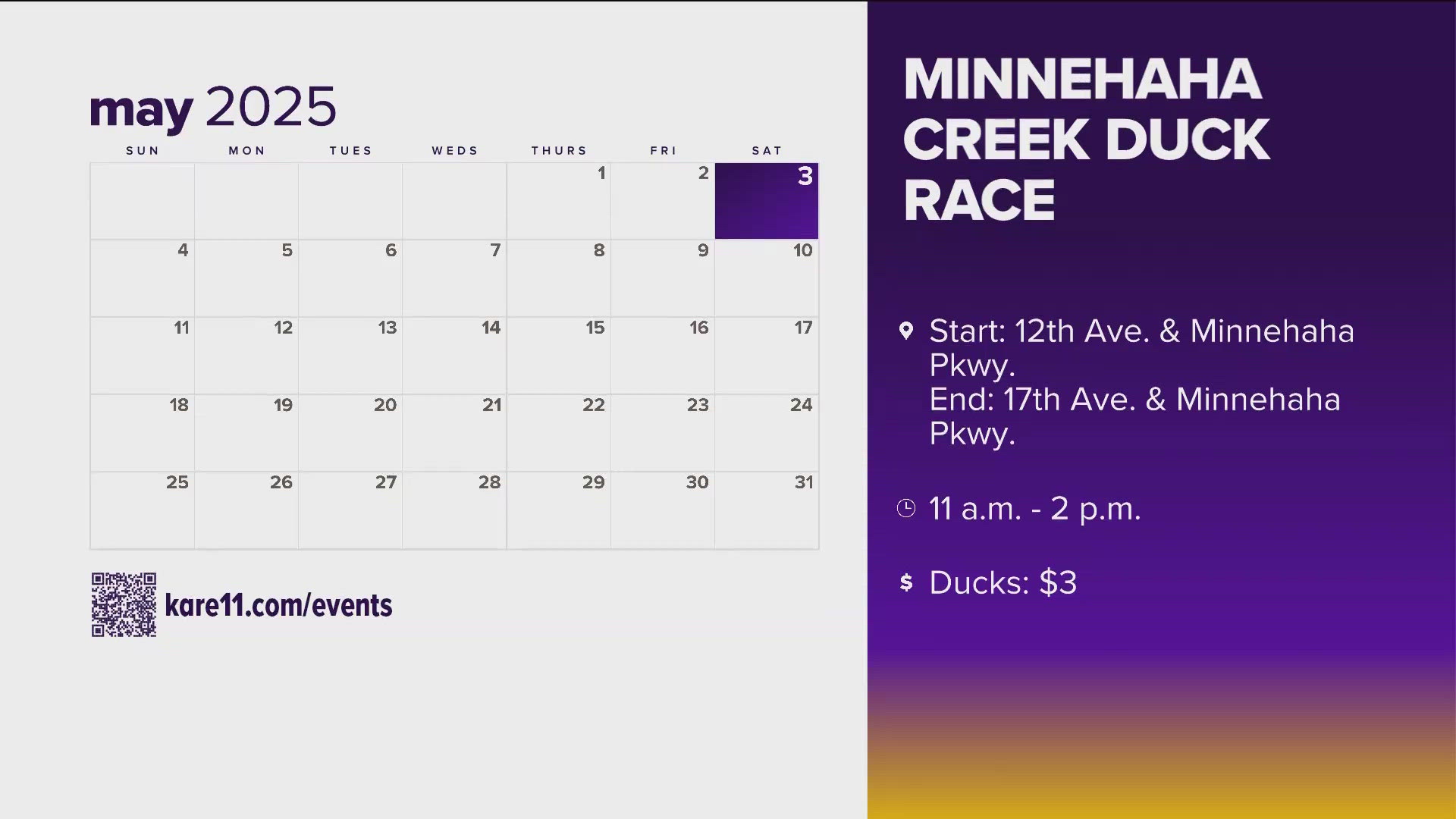 The Minnehaha Creek Duck Race is Saturday, May 3.