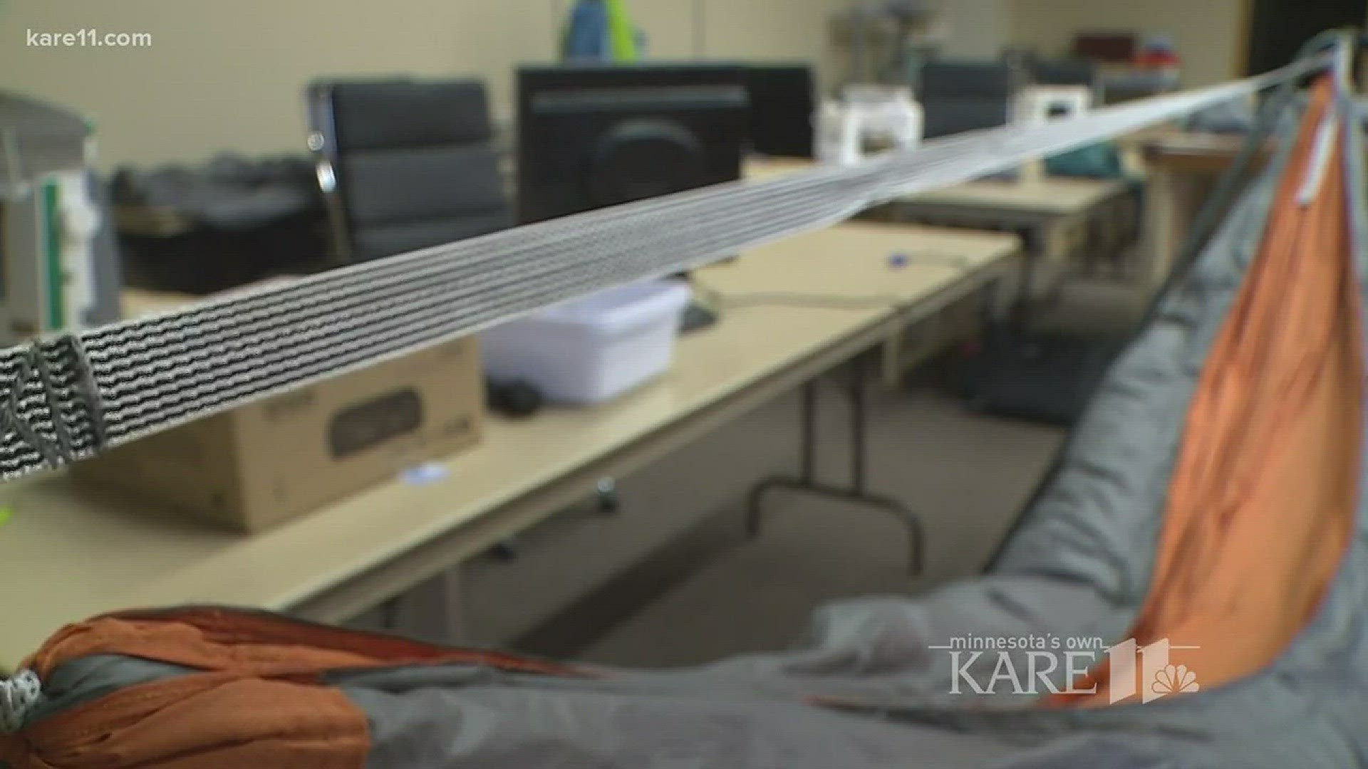 A Twin Cities man's invention of a down-filled hammock was born out of a need to get a little warm sleep -- while carrying less. http://kare11.tv/2iscmky