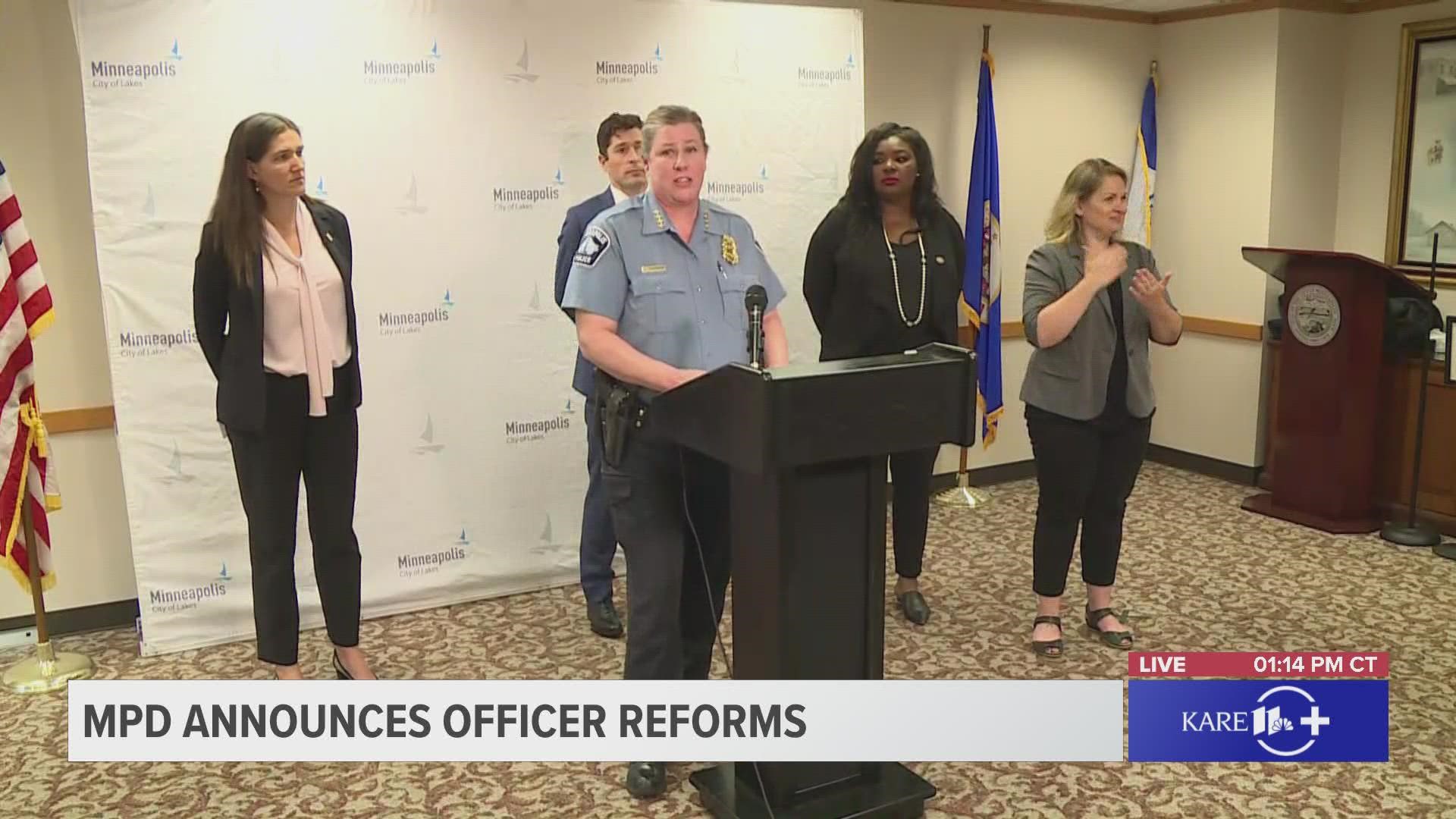 Minneapolis Mayor Jacob Frey and interim Police Chief Amelia Huffman are sharing details of new reforms in MPD involving officer discipline and well-being.
