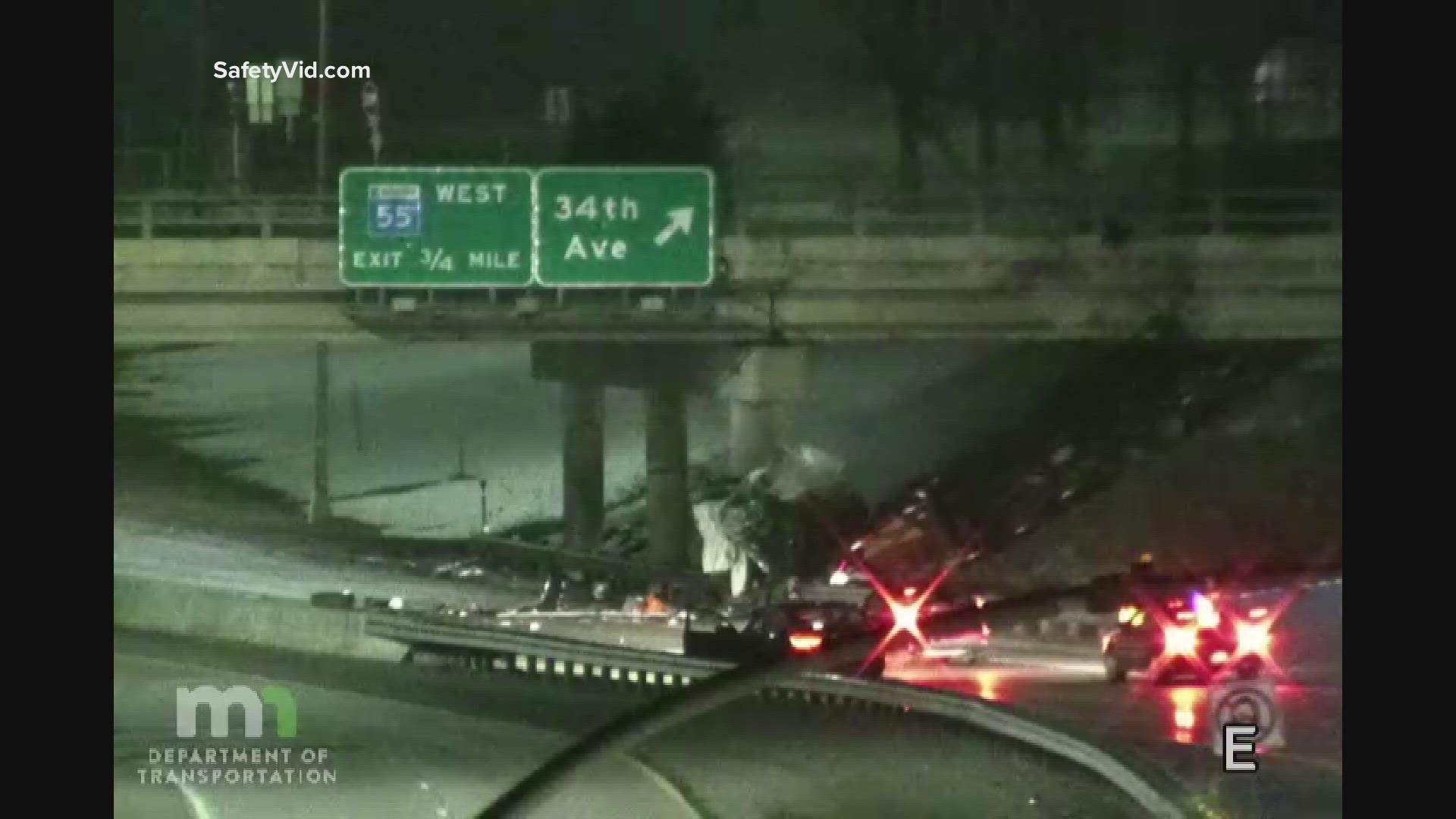 MnDOT traffic cameras capture the aftermath of a fatal crash on Highway 62 at the 34th Ave. bridge, and then what appears to be a collision between first responders.
