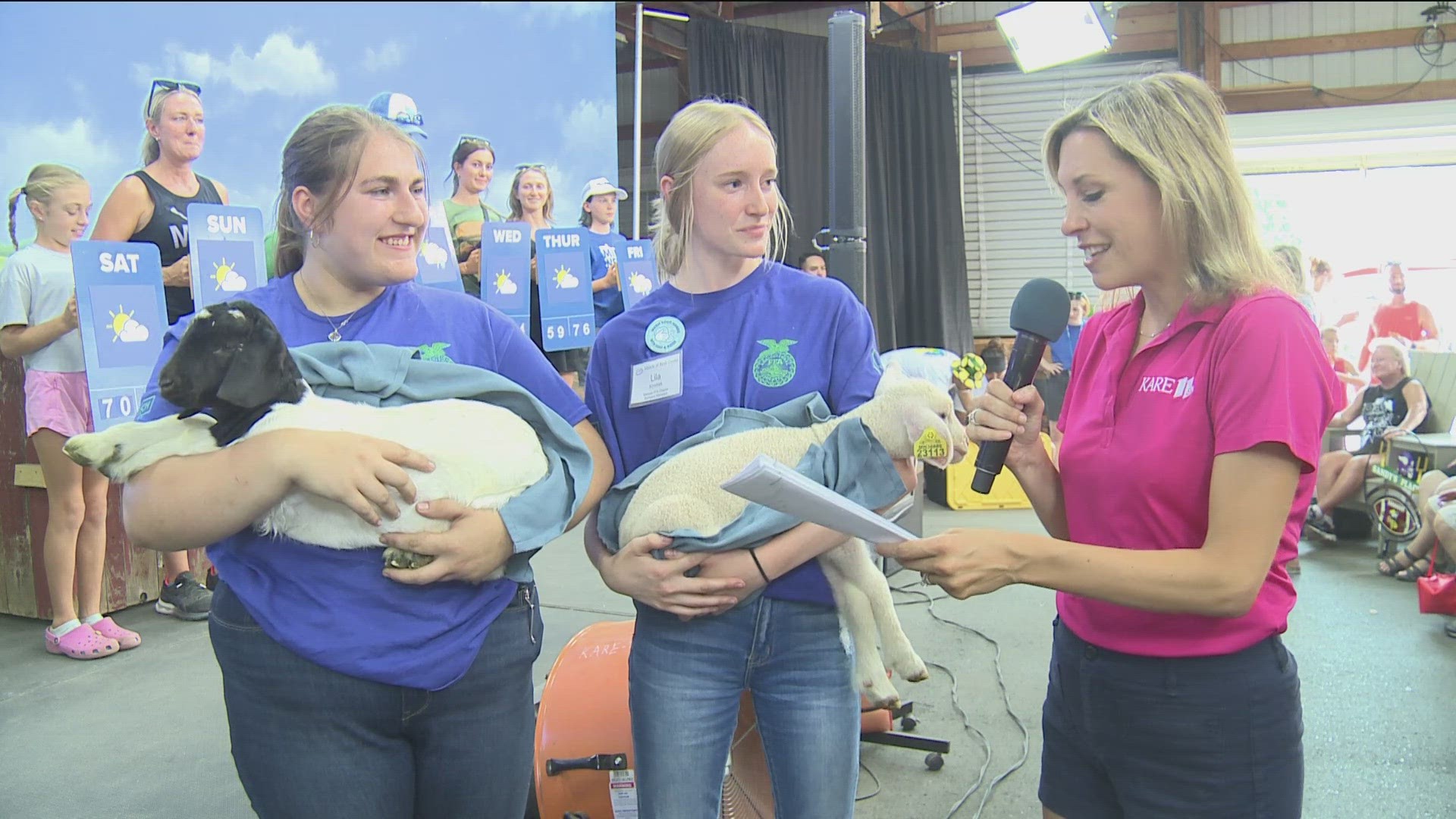 FFA members Lizi Vance and Lila Kimmes stopped by the barn to talk about taking care of the animals inside the State Fair’s Miracle of Birth Center.