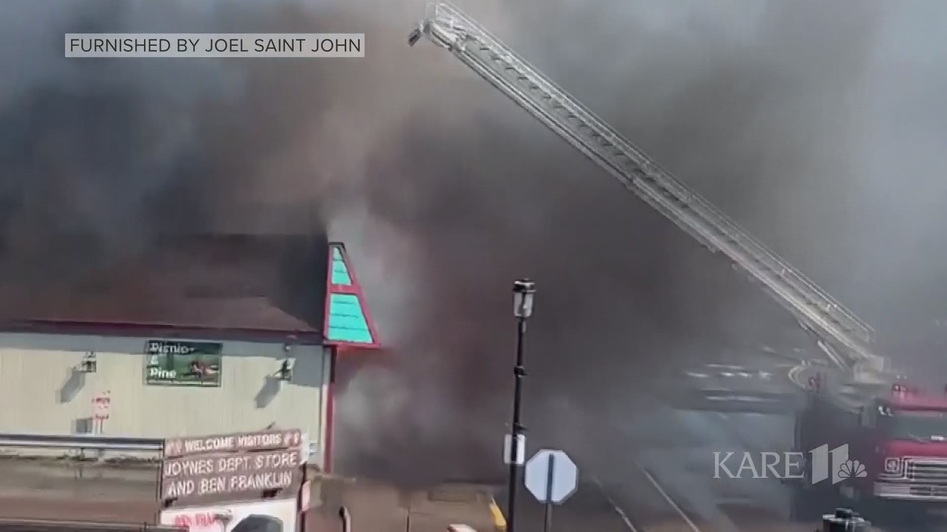 Video of fire burning in downtown Grand Marais, Minn. (furnished by Joel Saint John)