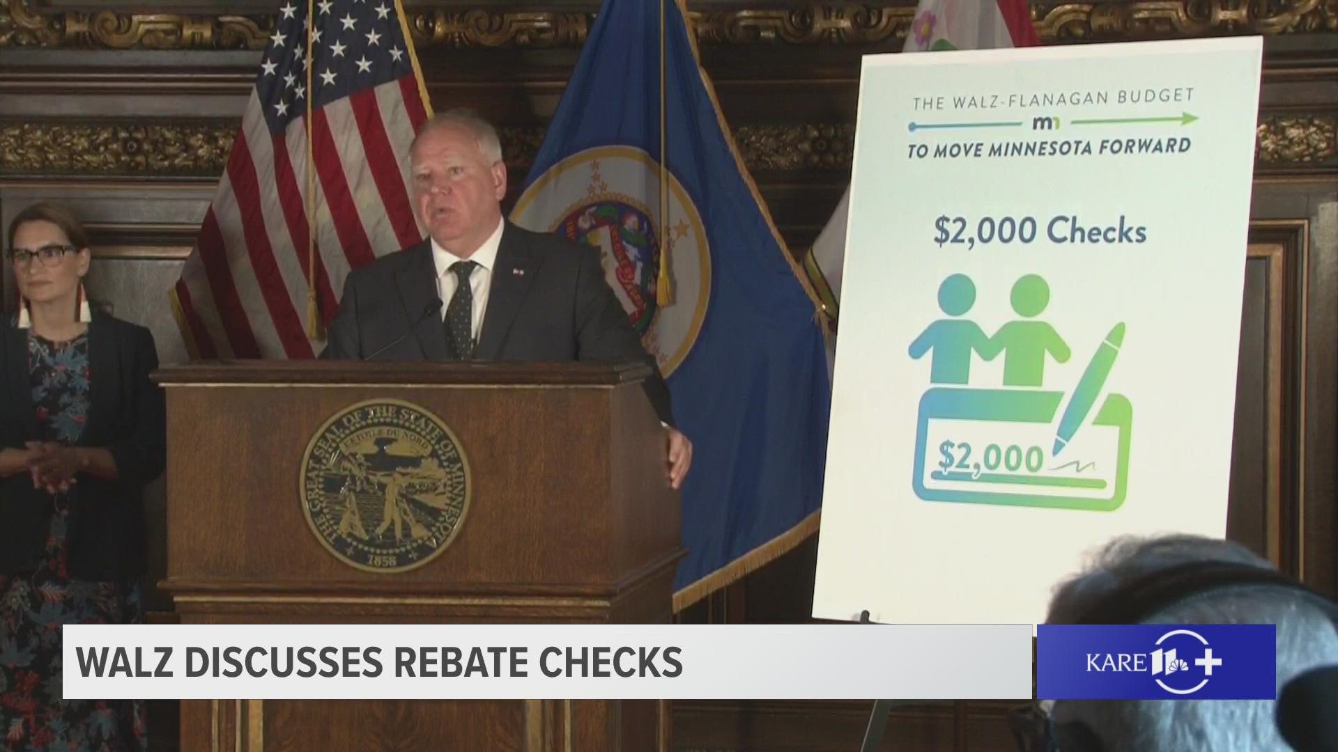 Governor Tim Walz is challenging his GOP counterparts to agree to a $4 billion rebate package, with $2,000 going to families and $1,000 to individuals.