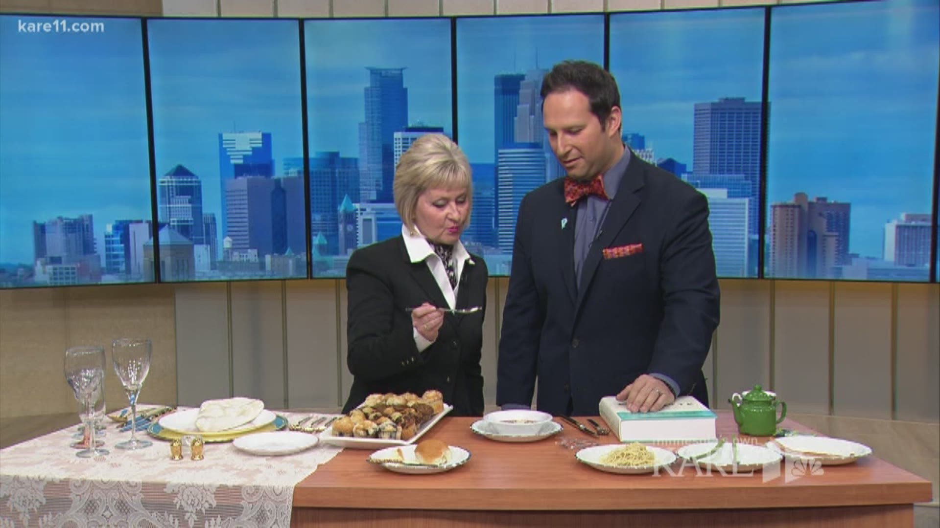 Julie Frantz from St. Paul Hotel teaches Dave how to eat simple dishes, like a roll and soup.